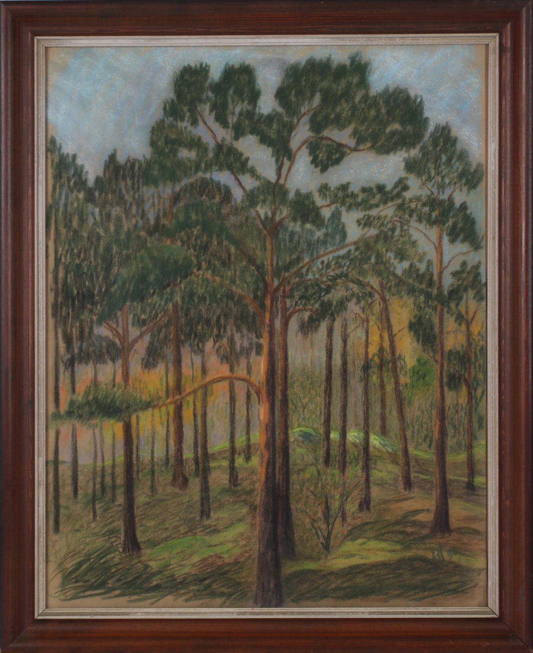 HUGO LINDMARK. Tallskog, pastell, signerad och daterad -50.