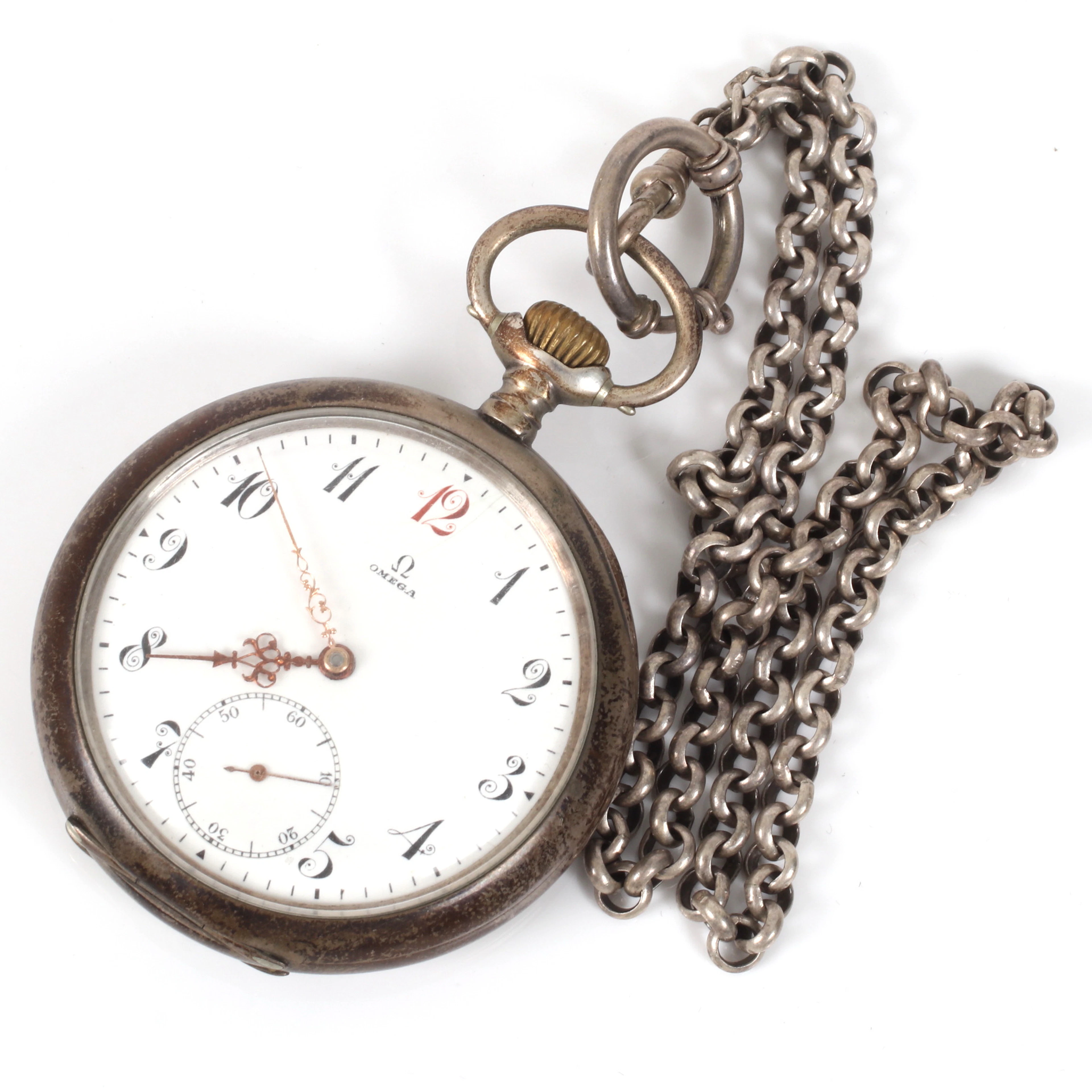 FICKUR, boett i silver, "Rödtolva", Omega, Grand Prix 1900.