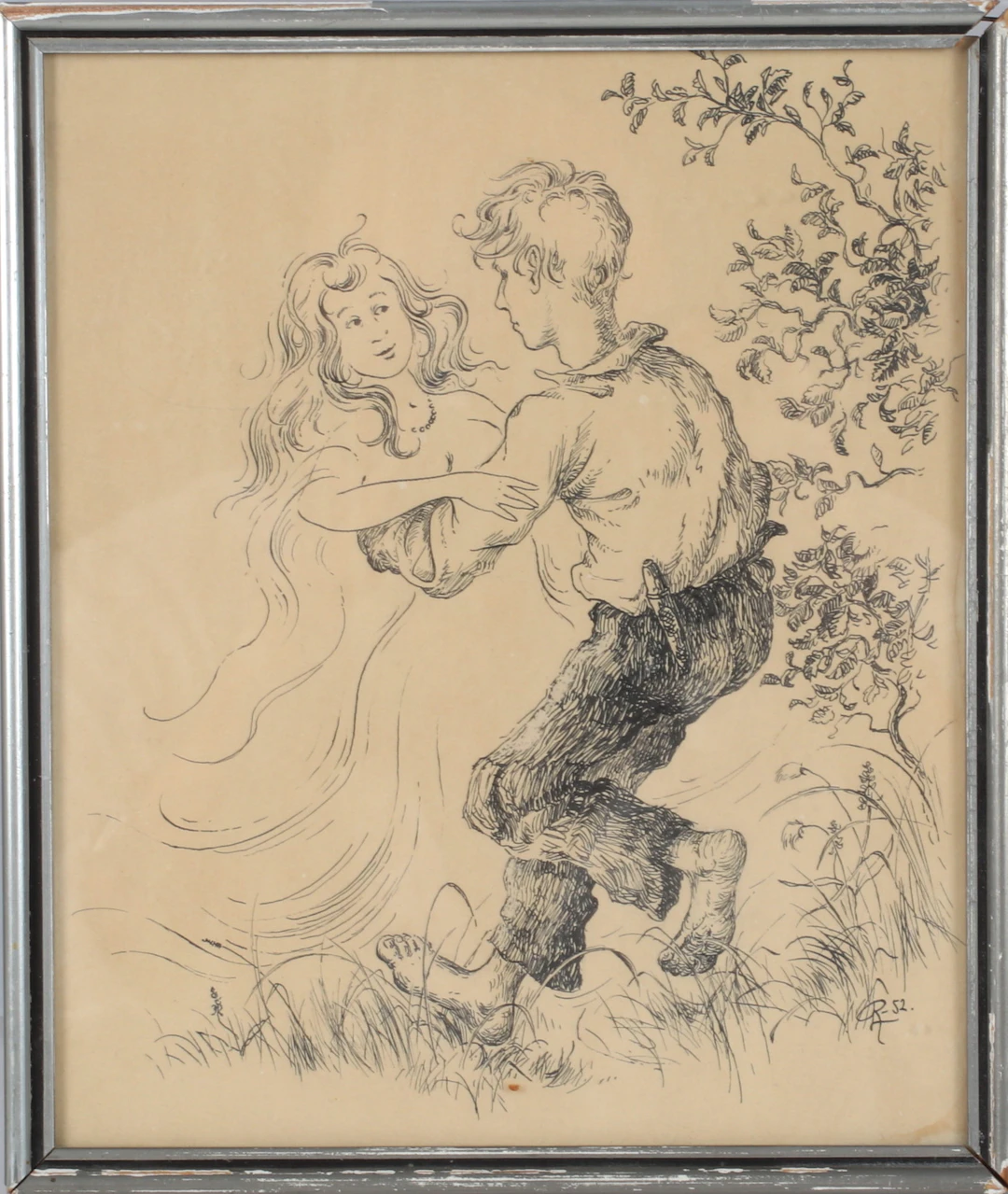 ROLF LIDBERG. Dansande par, teckning, monogramsignerad och daterad -52.