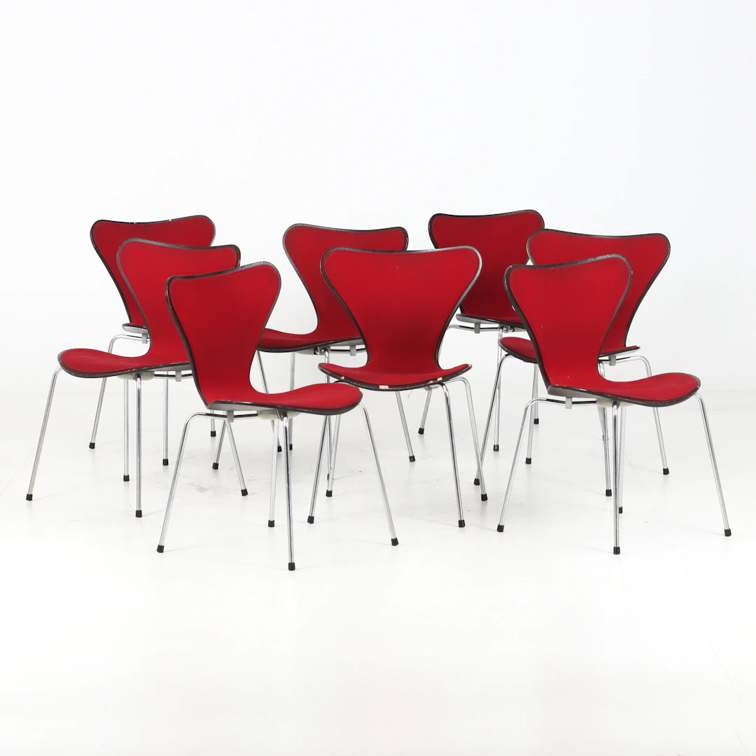 ARNE JACOBSEN. Stolar 6 st, , "Sjuan" Fritz Hansen, Danmark, 1970-tal.