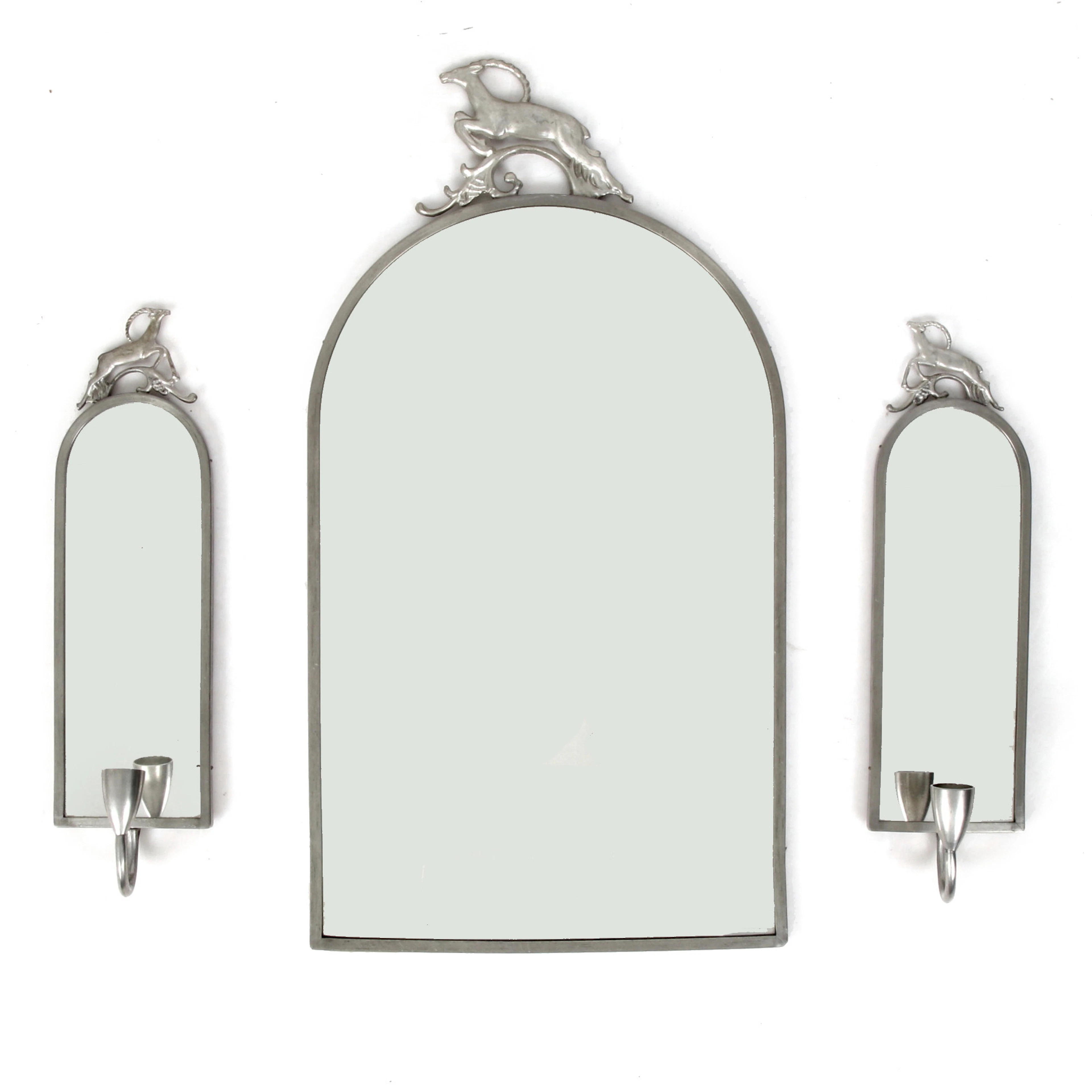 SPEGEL med SPEGELLAMPETTER, 3 delar tenn, 1930/40-tal.