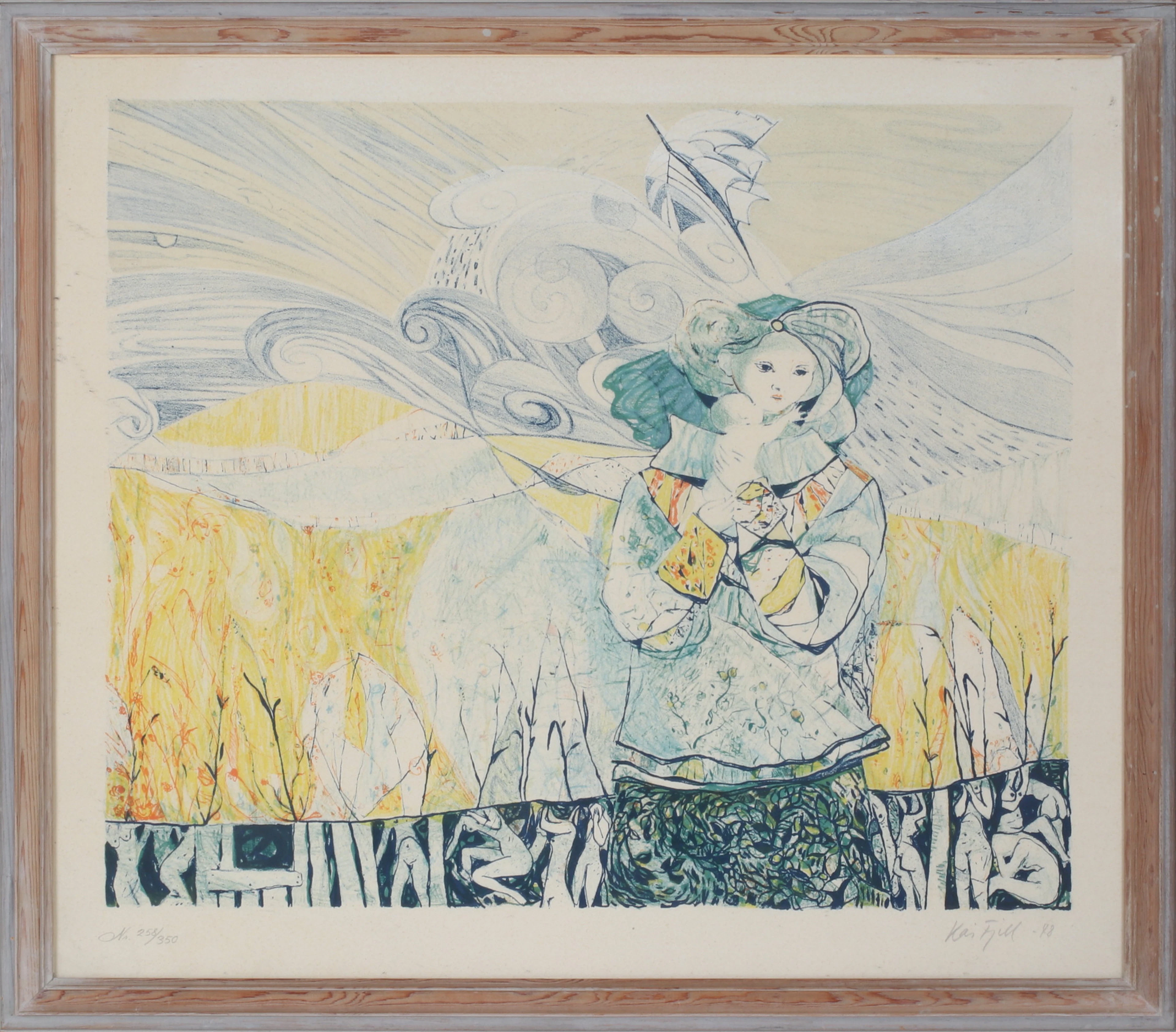 KAI FJELL, (NORGE, 1907-1989). "Bølgen", litografi, signerad och numrerad