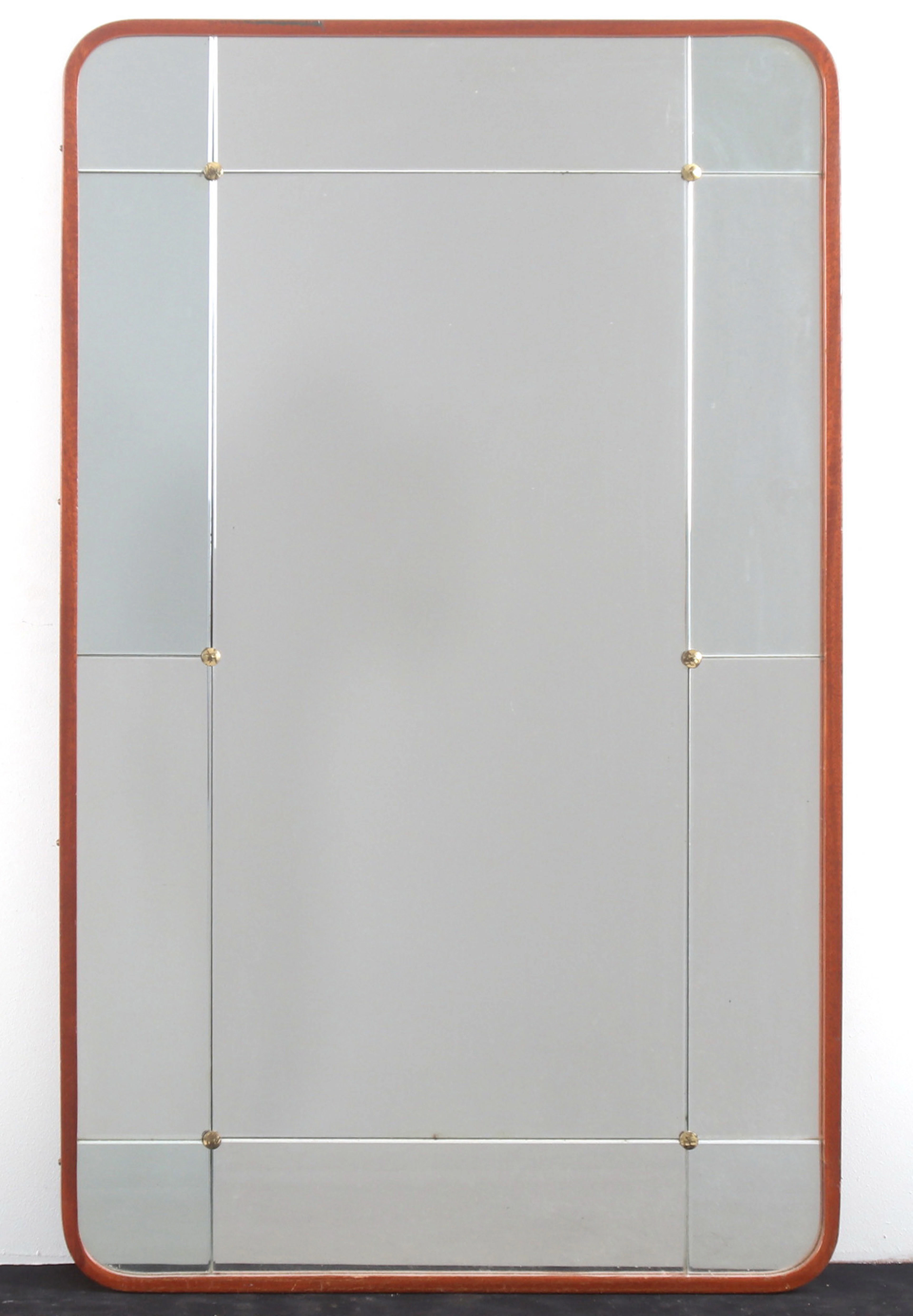 SPEGEL, facetterat glas, 1900-talets andra hälft, ram i teak.