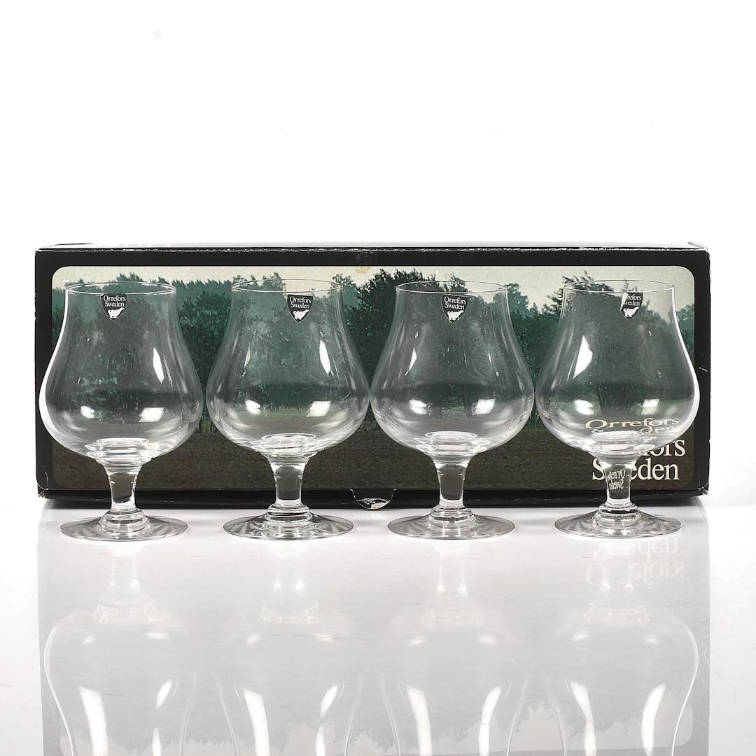 ILS LANDBERG. Cognacskupor, 4 st, glas, "Arne", Orrefors.