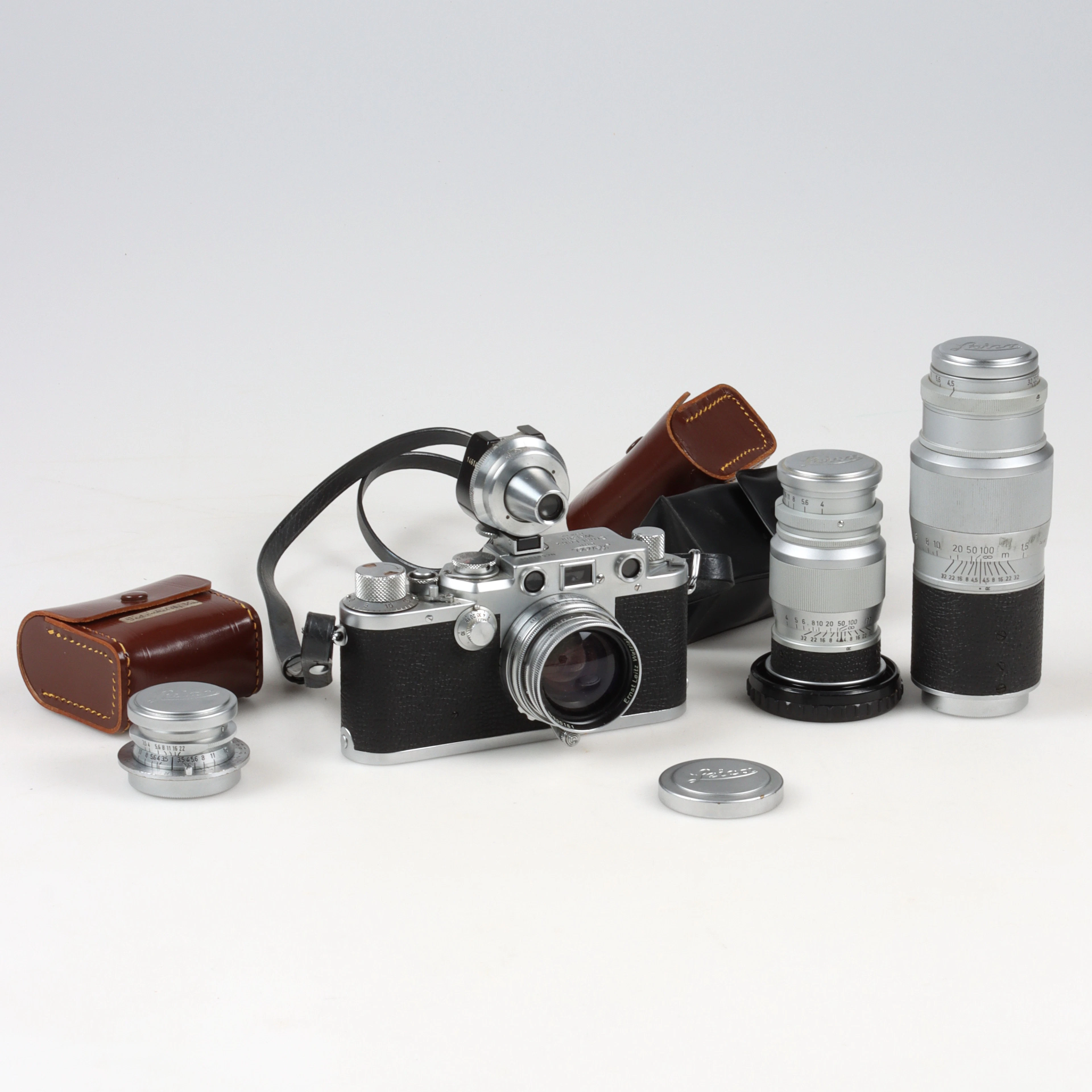 KAMERA, OBJEKTIV, 4 st, Leica, Ernst Leitz, Wetzlar, Tyskland, i väska