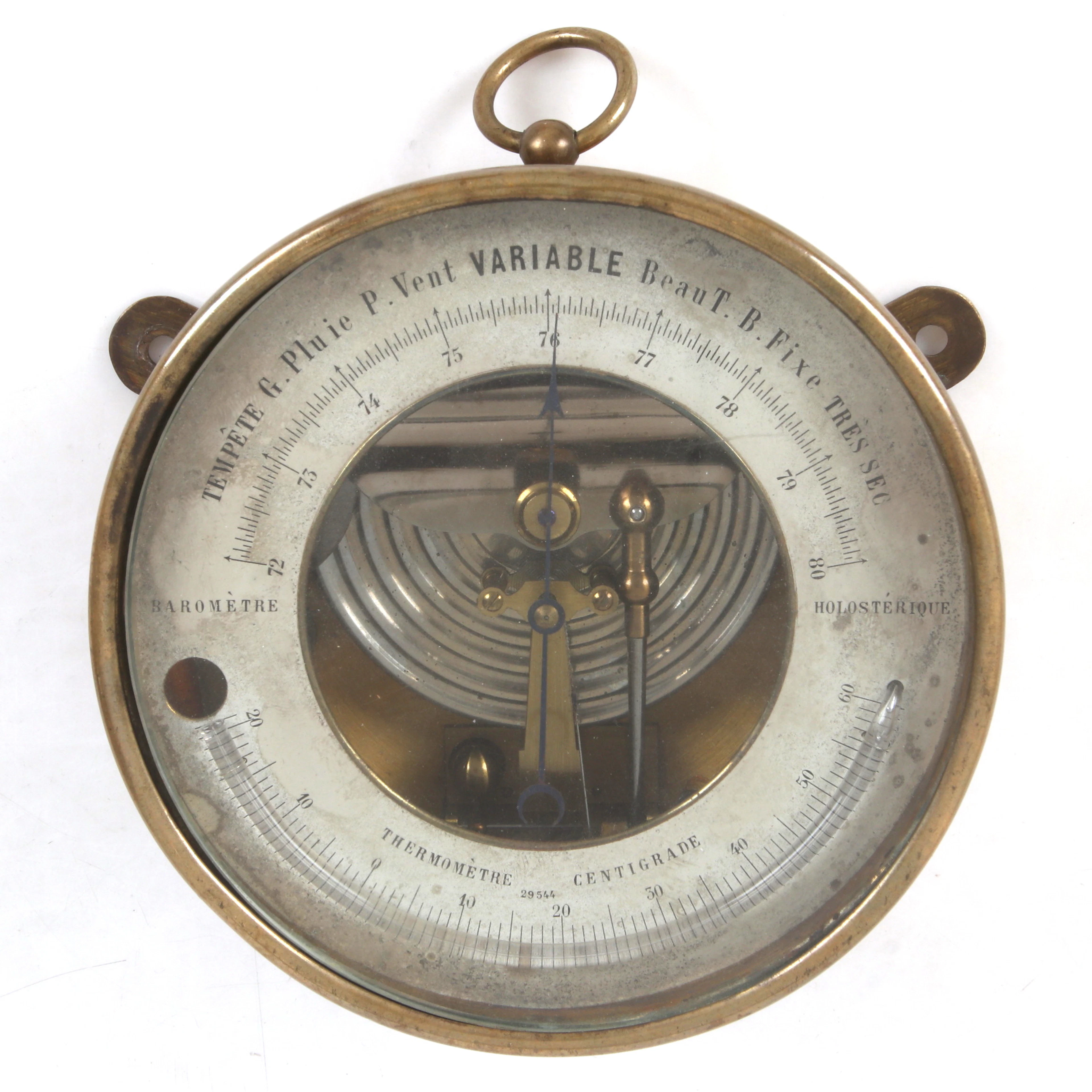 BAROMETER, med termometer, mässing, Hulot, Paul, Naudet et Cie, Frankrike