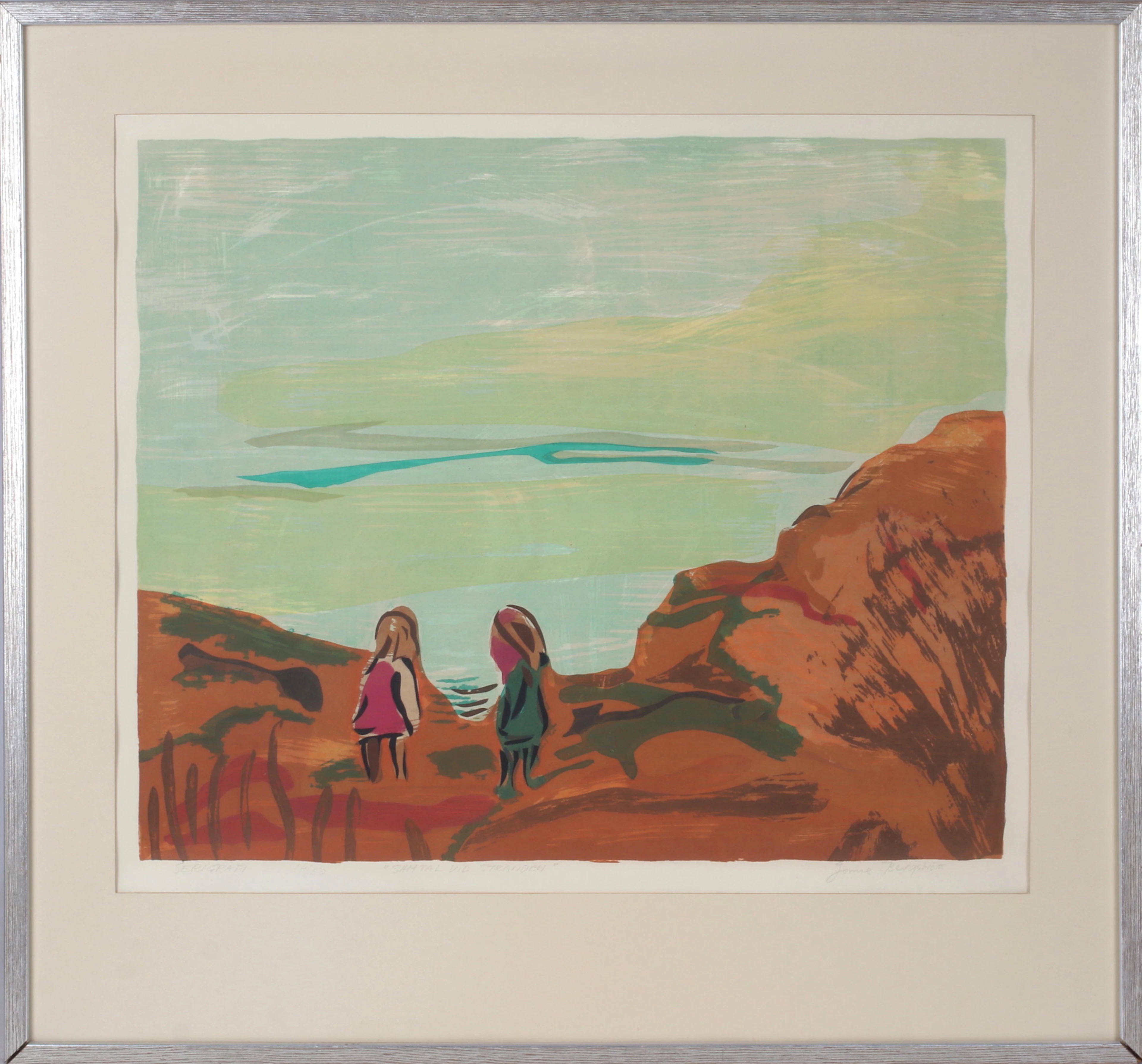 JONNE BERGSTRÖM. "Samtal vid stranden", serigrafi, signerad och numrerad 14/50.