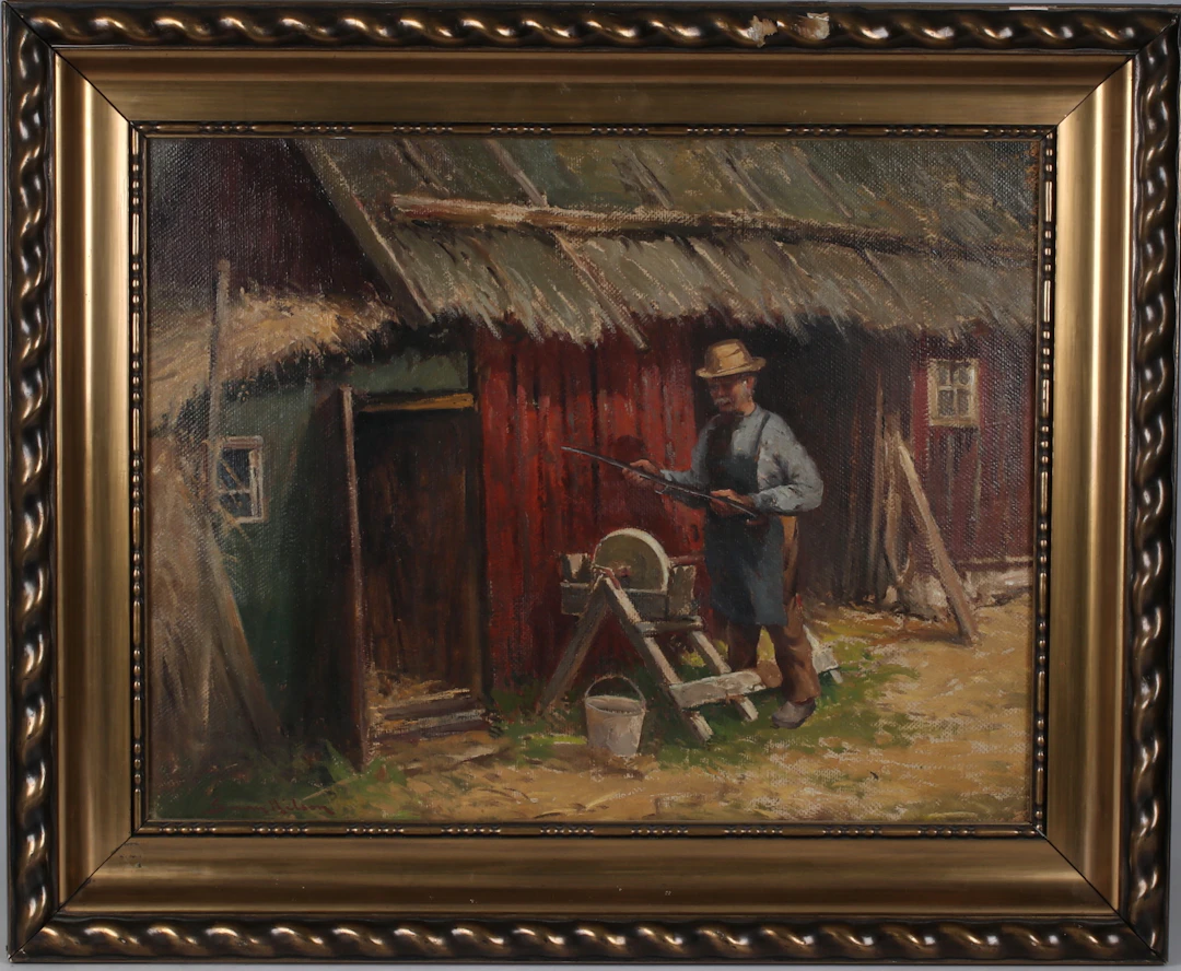 SEVERIN NILSSON. Gårdsmotiv, olja på duk, signerad.