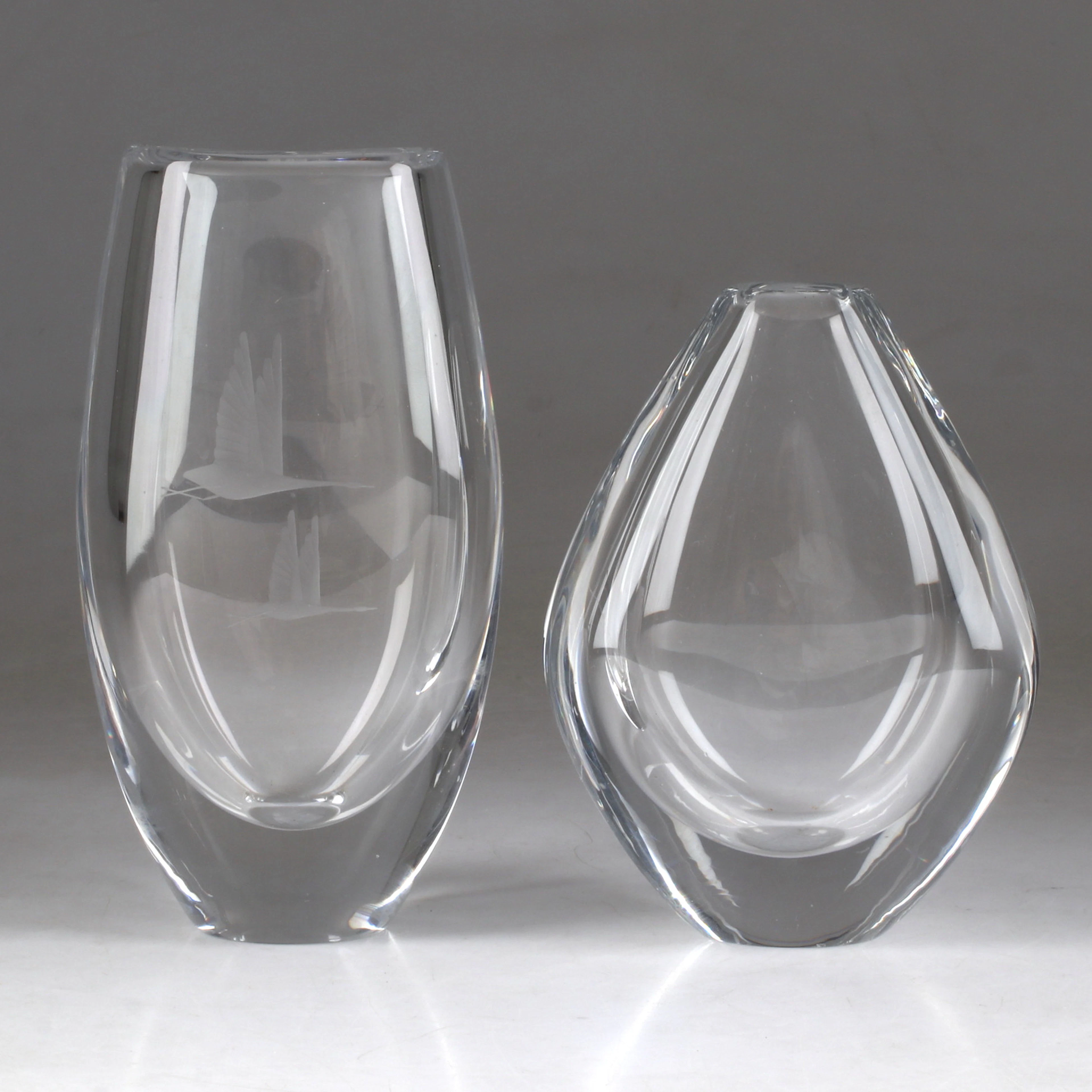 SVEN PALMQVIST. Vaser 2 st, glas, Orrefors.