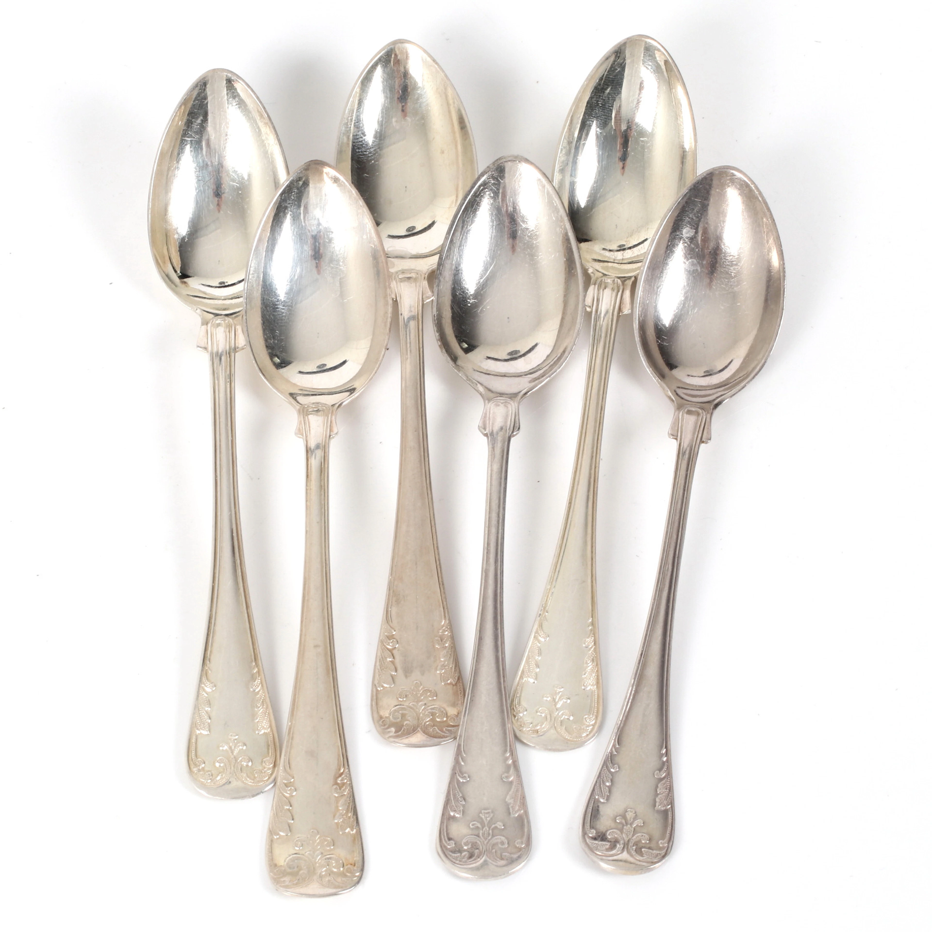 KAFFESKEDAR, 6 st, silver, "Franska liljan", 1900-talets första hälft.