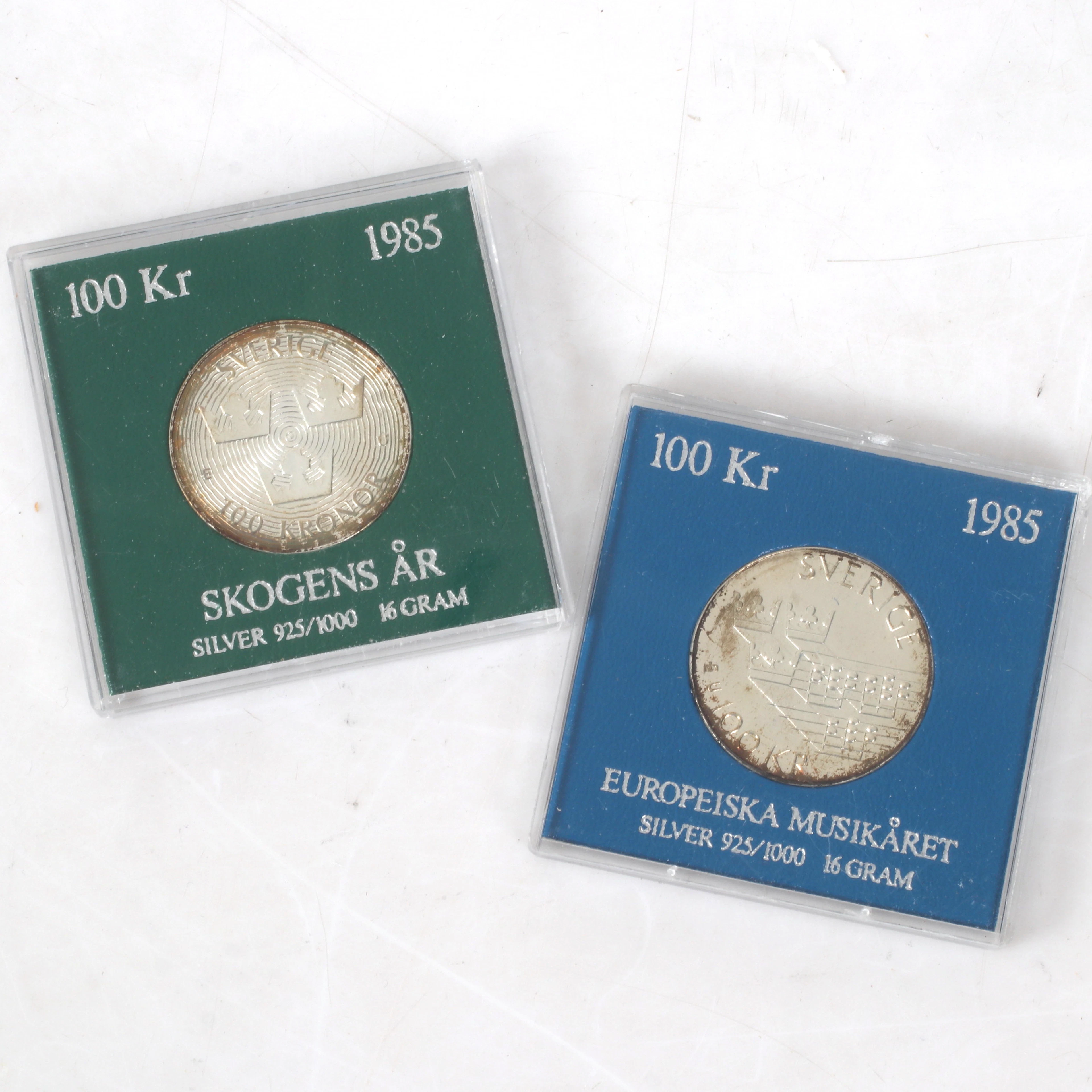 SILVERMYNT, 2 st. 100 kr Sverige. 1985.