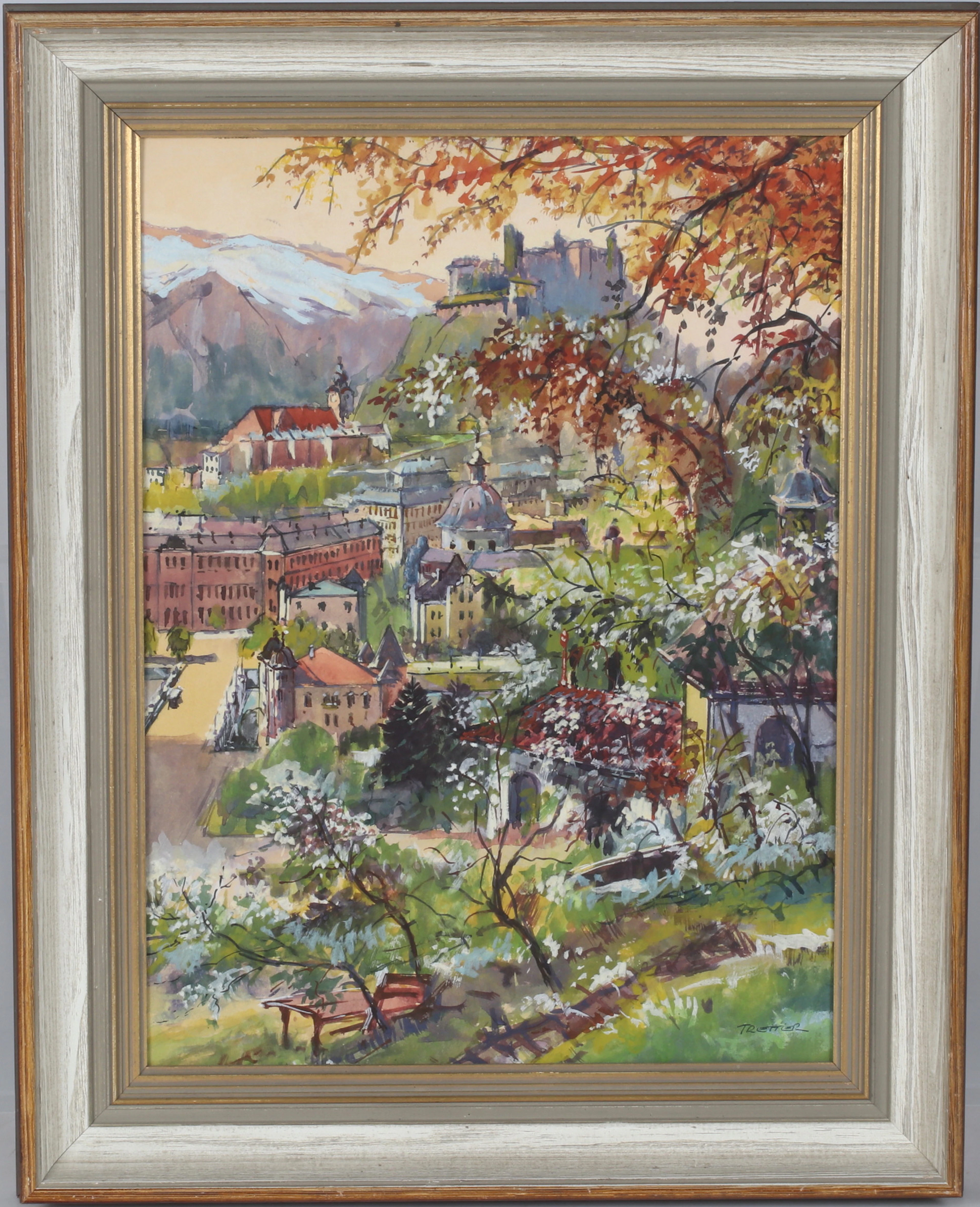 JOSEF TRETTER. Stadsvy, Gouache på papp, signerad.