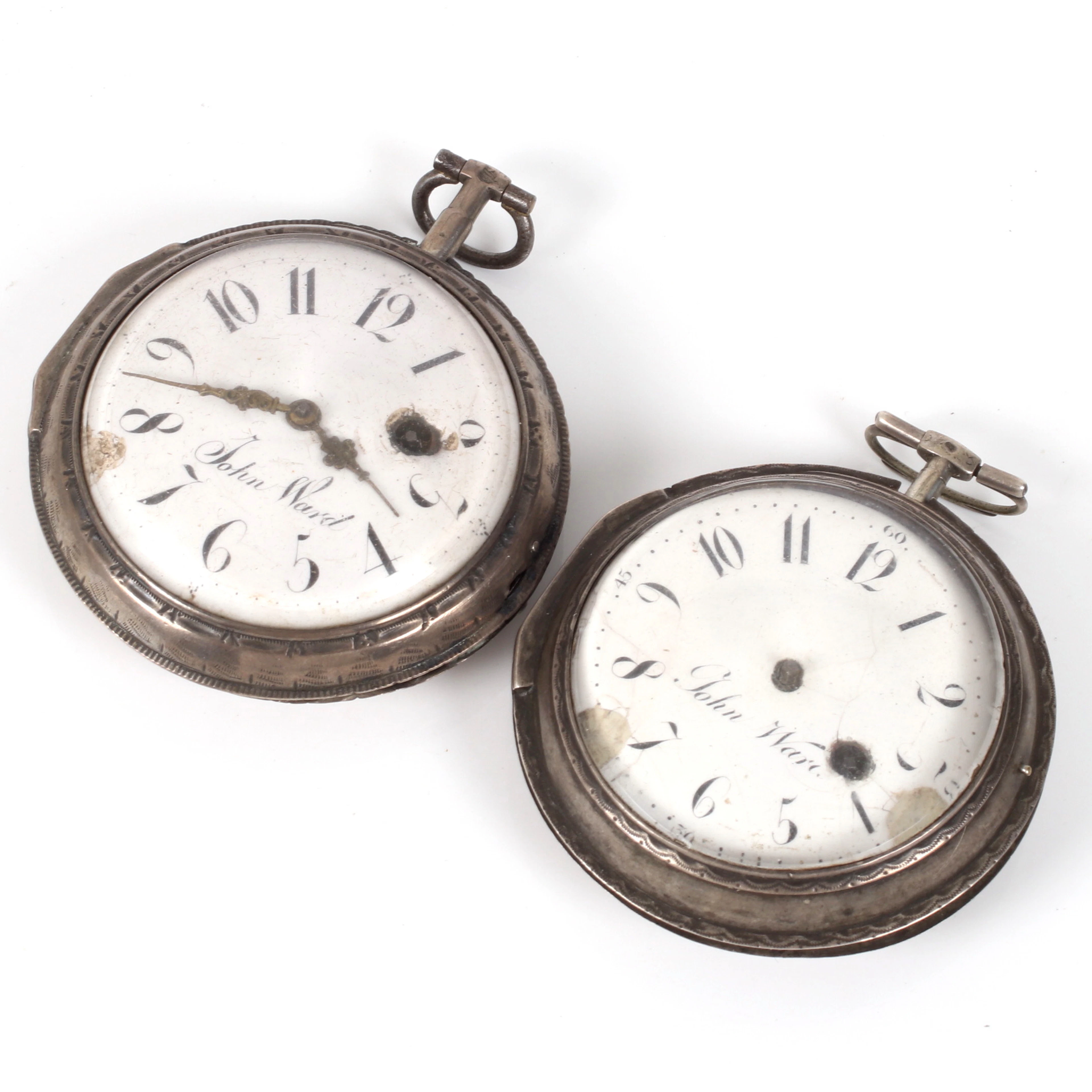 FICKUR, 2 st. Sterling silver, nyckeldragare, spindelur, John Ward