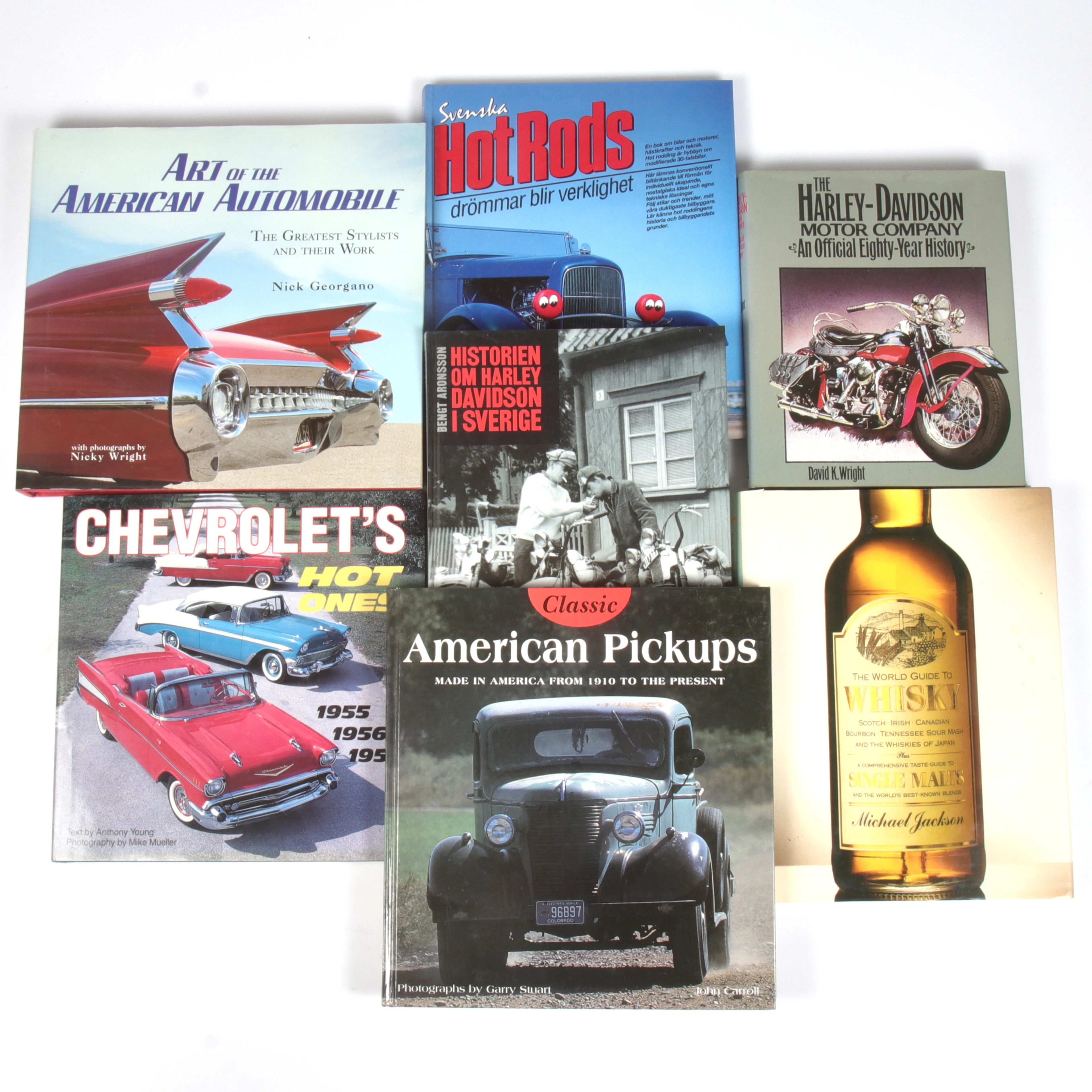 BÖCKER, 7 st, Bil, Mc och dryck, bl.a. Harley Davidson, Chevrolet