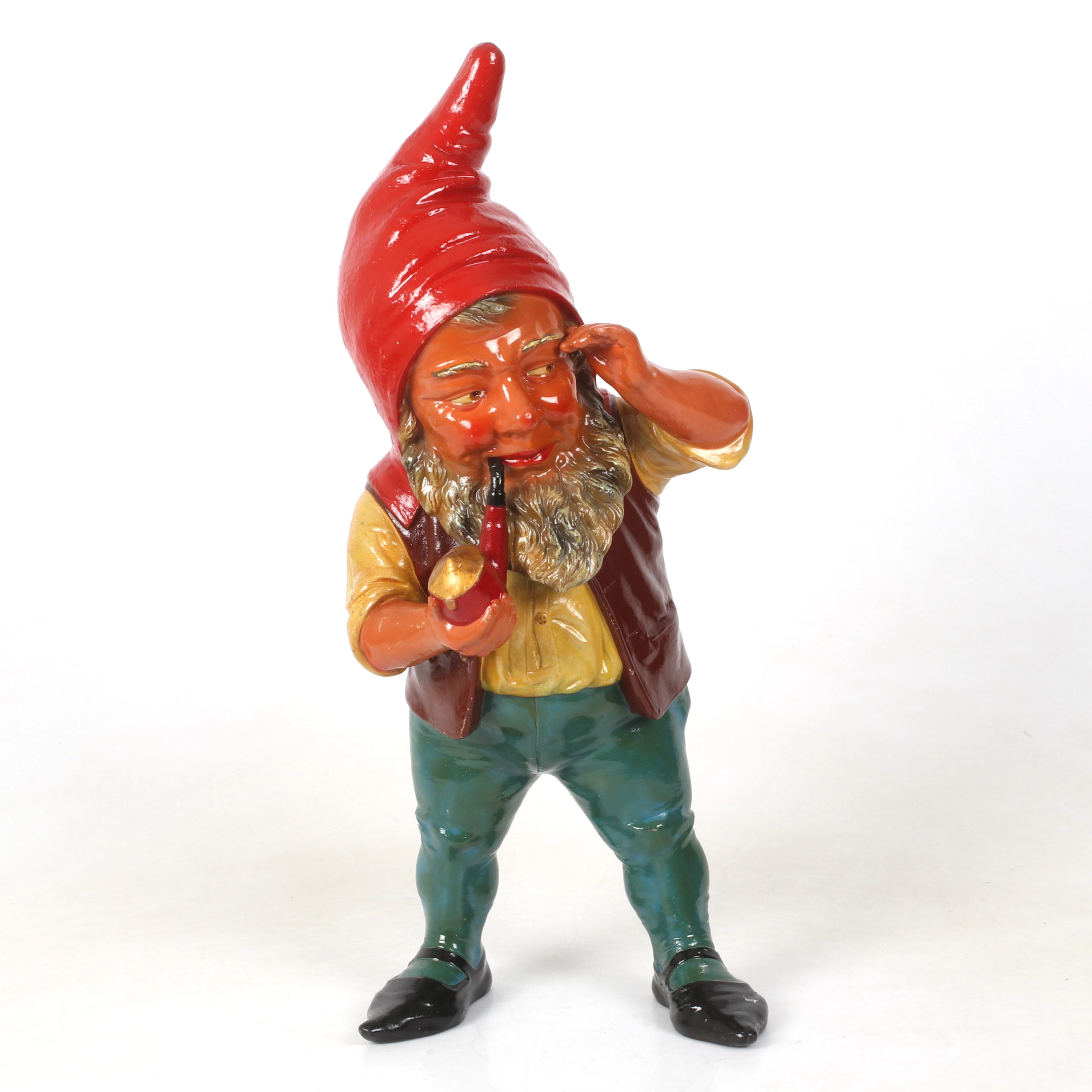 FIGURIN, tomte med pipa, terrakotta, Tyskland.