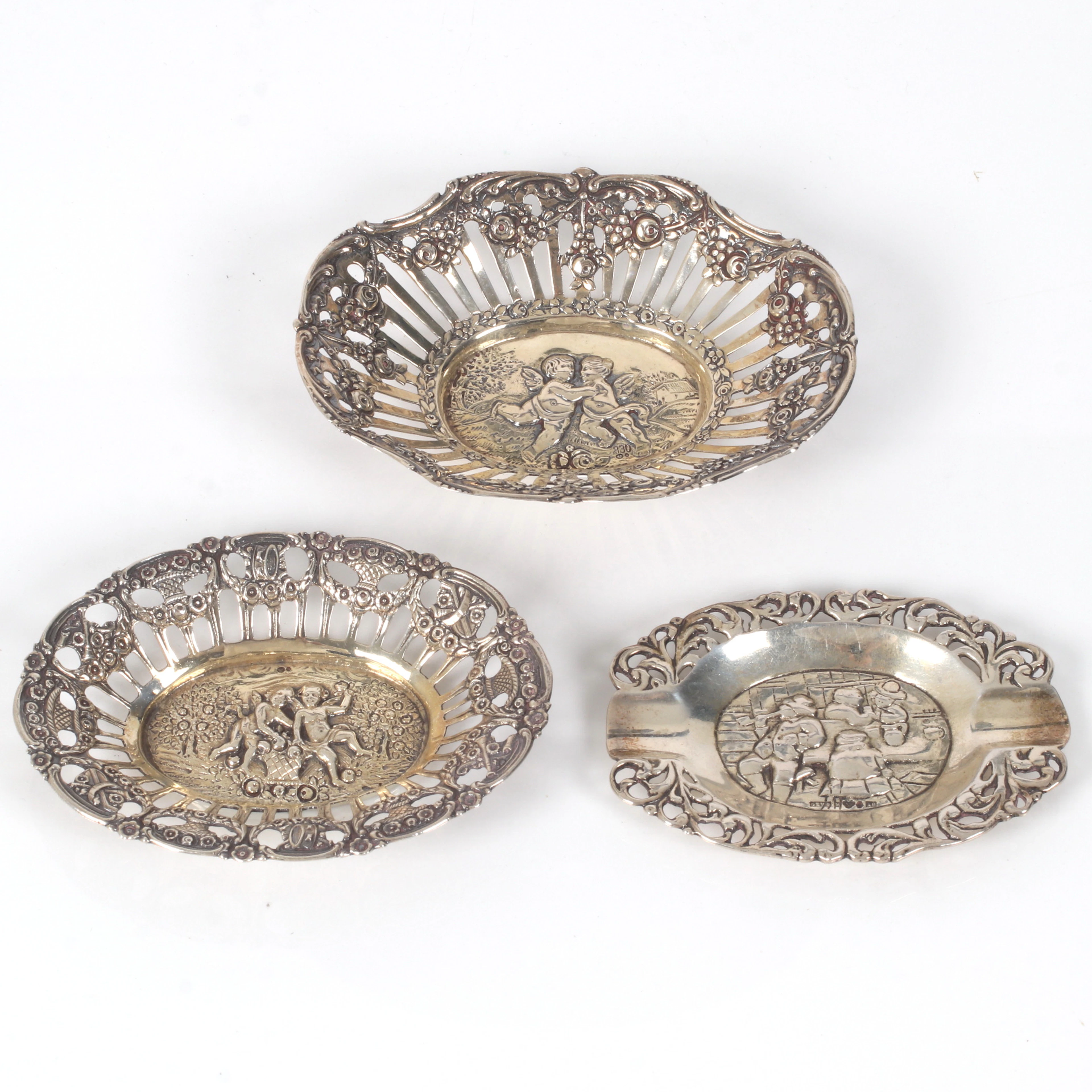 FAT, 3 st, genombruten dekor, silver, 1900-tal.