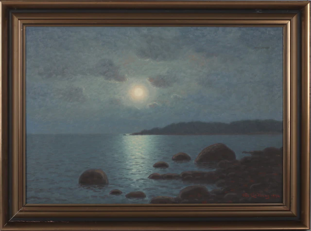 OTTO LINDBERG. Månsken över landskap, olja på duk, signerad.