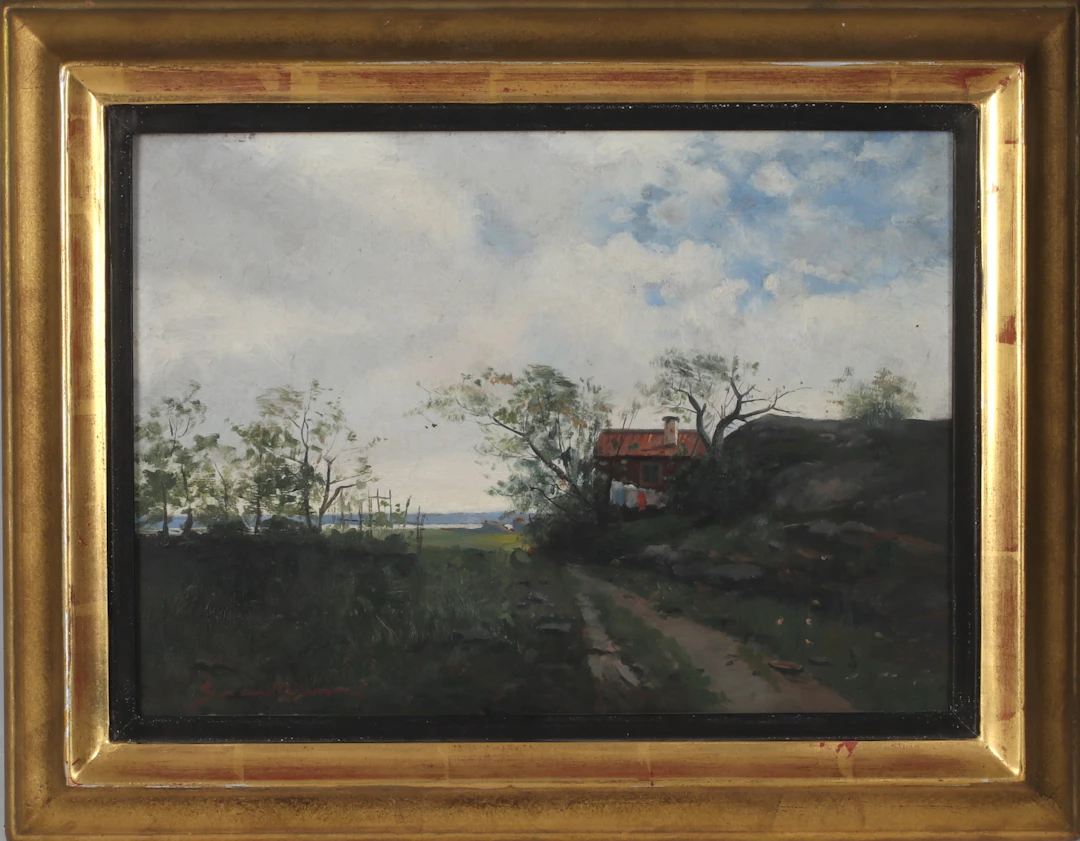 SEVERIN NILSON. Halländskt landskap, olja på pannå, signerad.