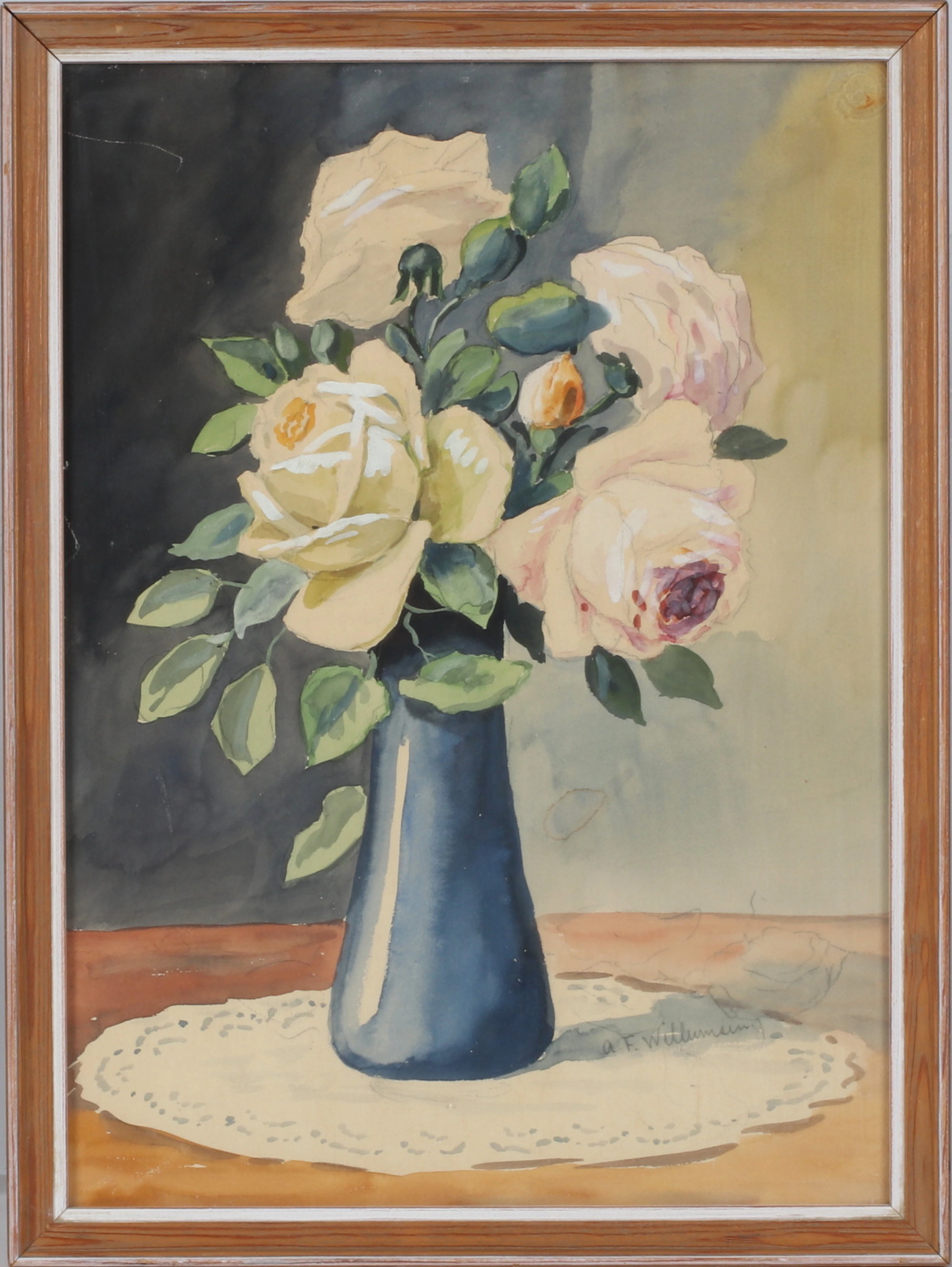 A. F. WILLUMSEN. Blomsterstilleben, akvarell på papper, signerad.