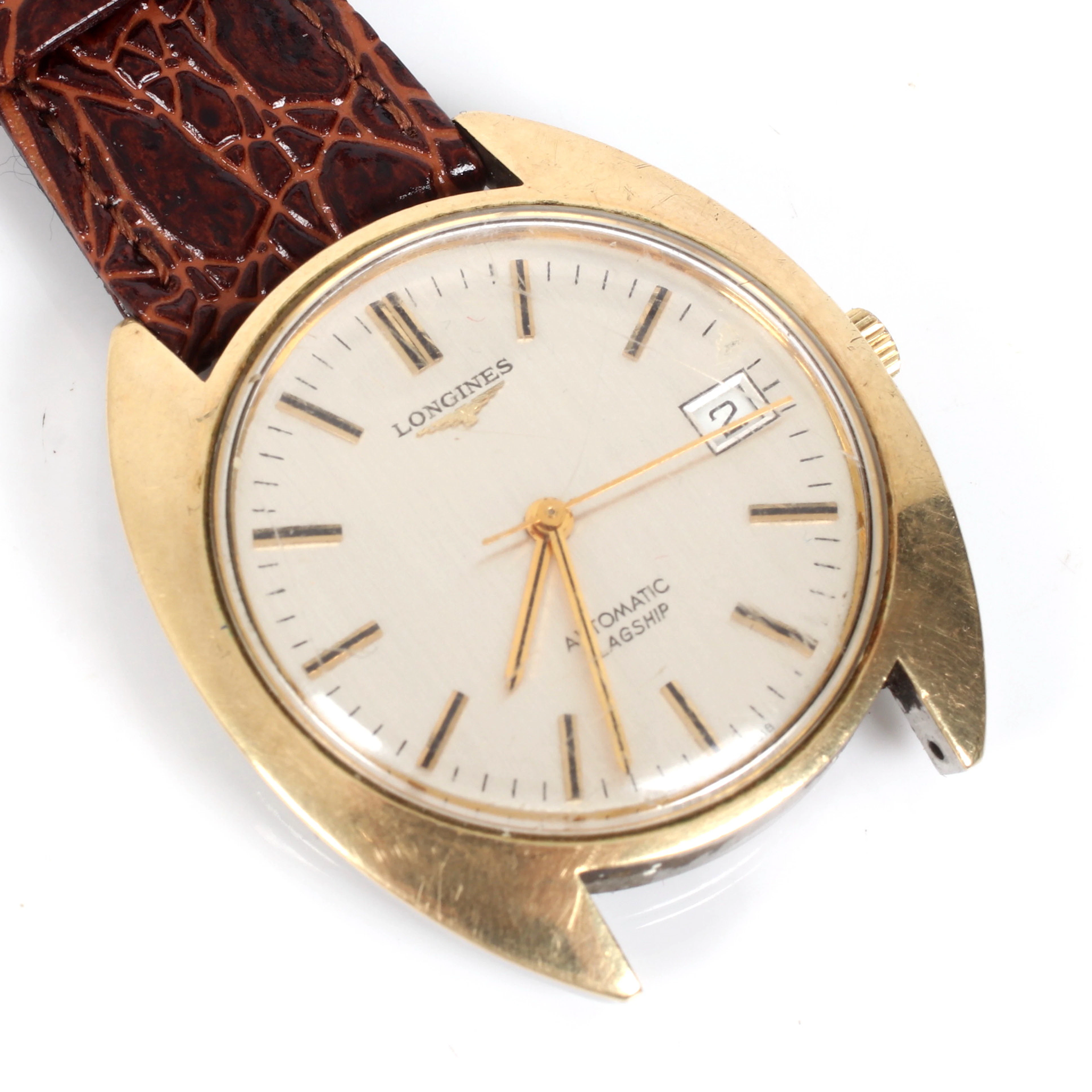 LONGINES. Armbandsur, guld på stål, datum, automatic "Flagship", cal 613. 1980.