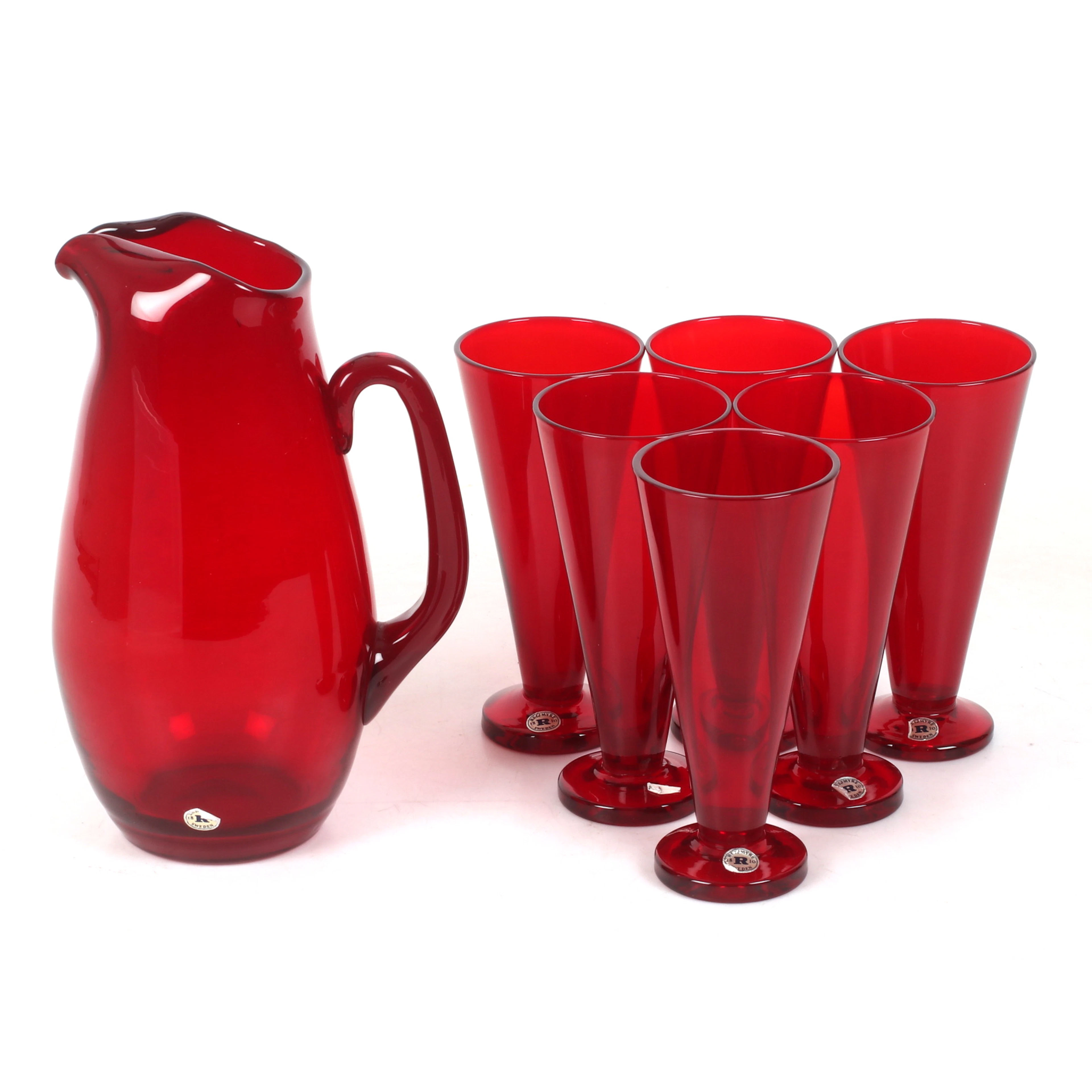 SERVISDELAR, 7 st, rött glas, Reijmyre.