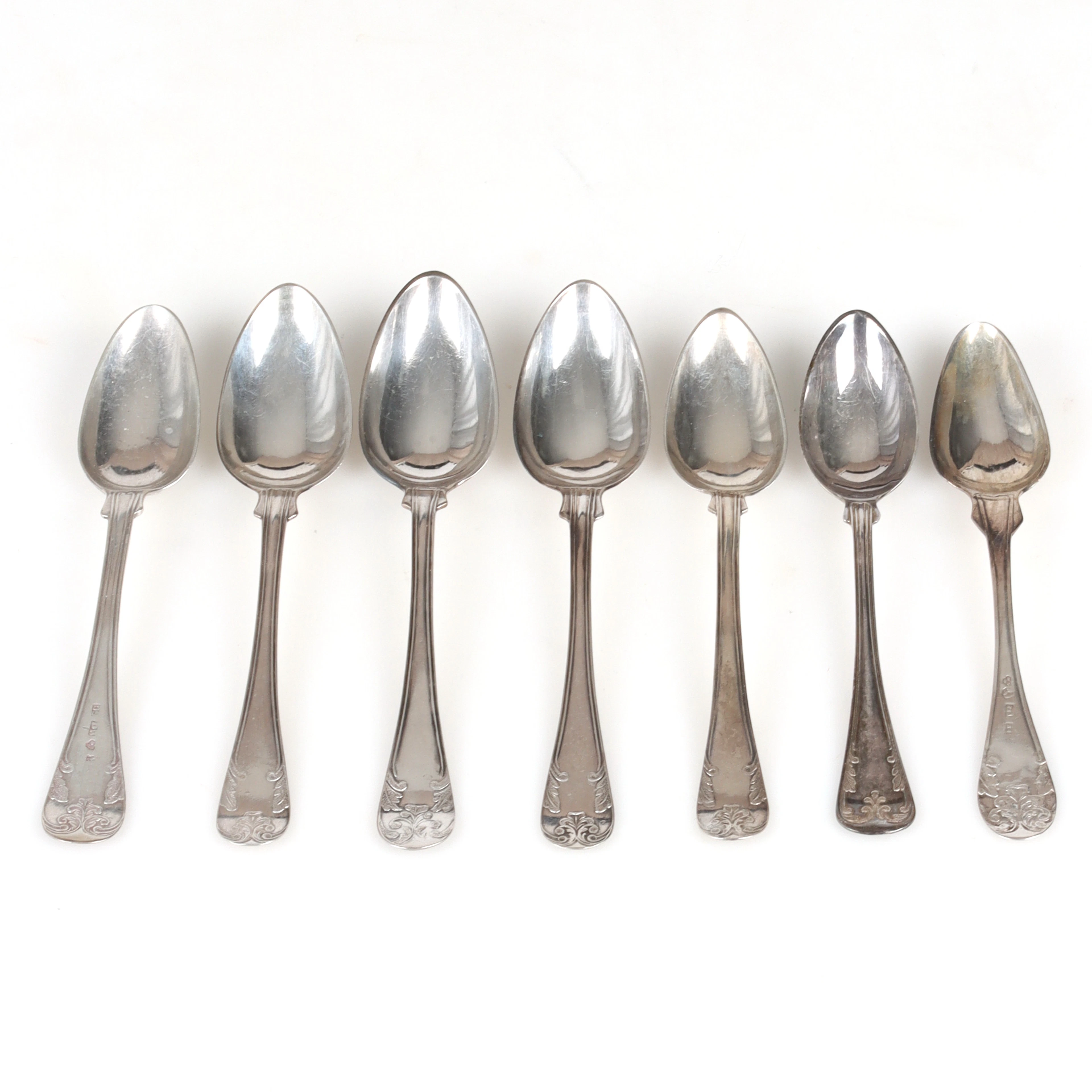 KAFFE och TESKEDAR, 7 delar, silver, "Franska Liljan", 1900-tal, Vikt 104 gram.