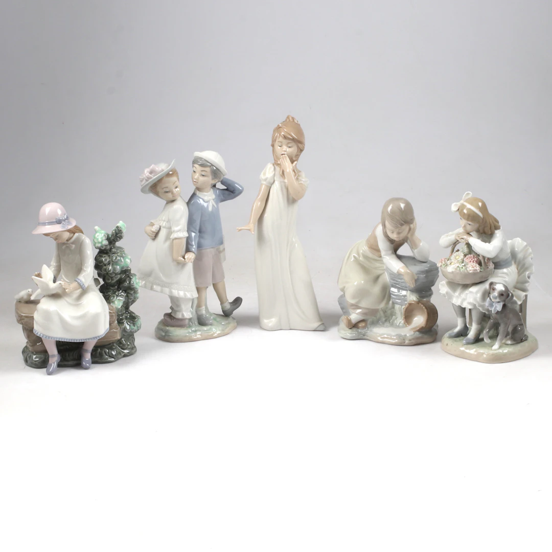 FIGURINER, 5 st, porslin, Lladro & Nao, Spanien, 1900-talets andra hälft.