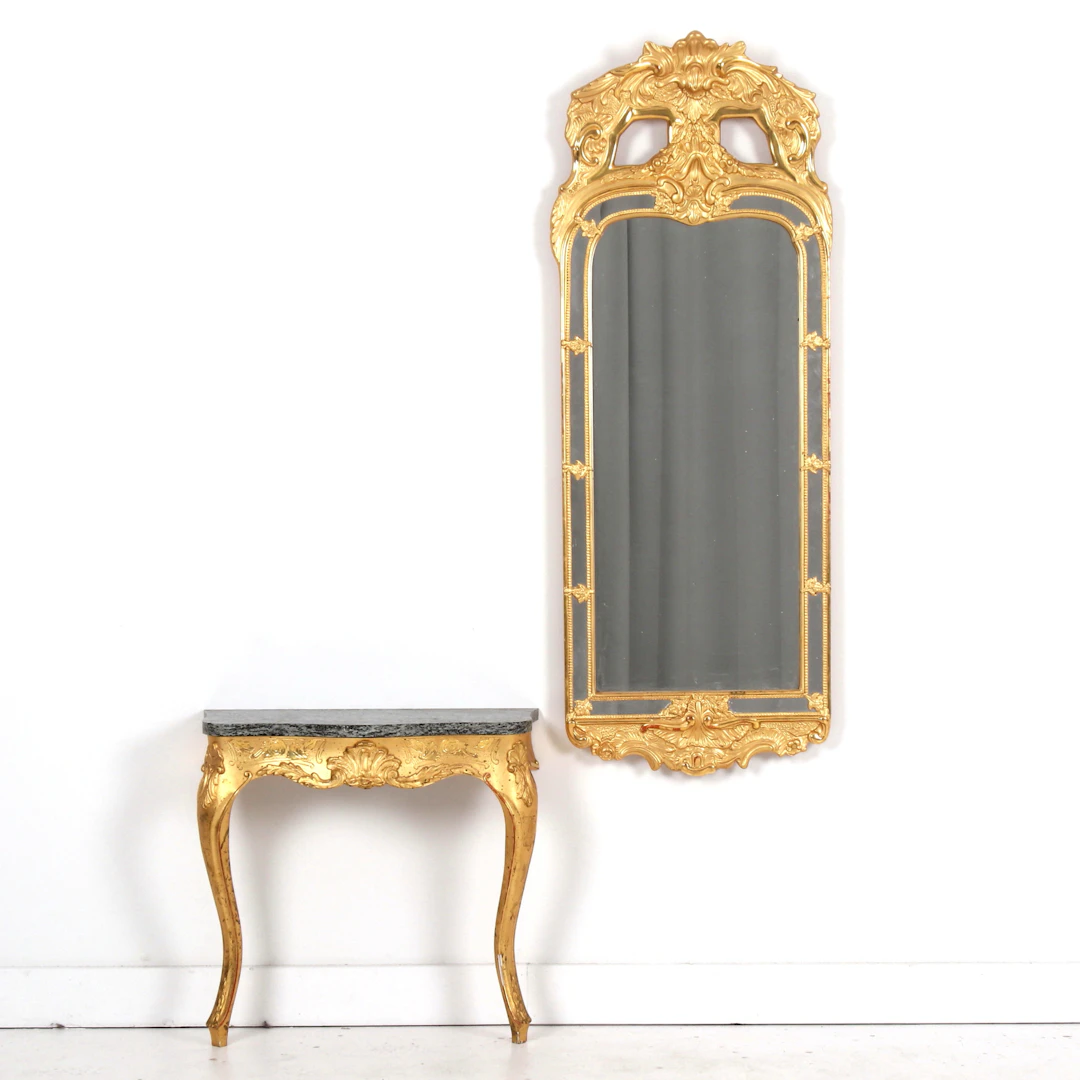 SPEGEL, med konsolbord, rokokostil, 1900-tal.