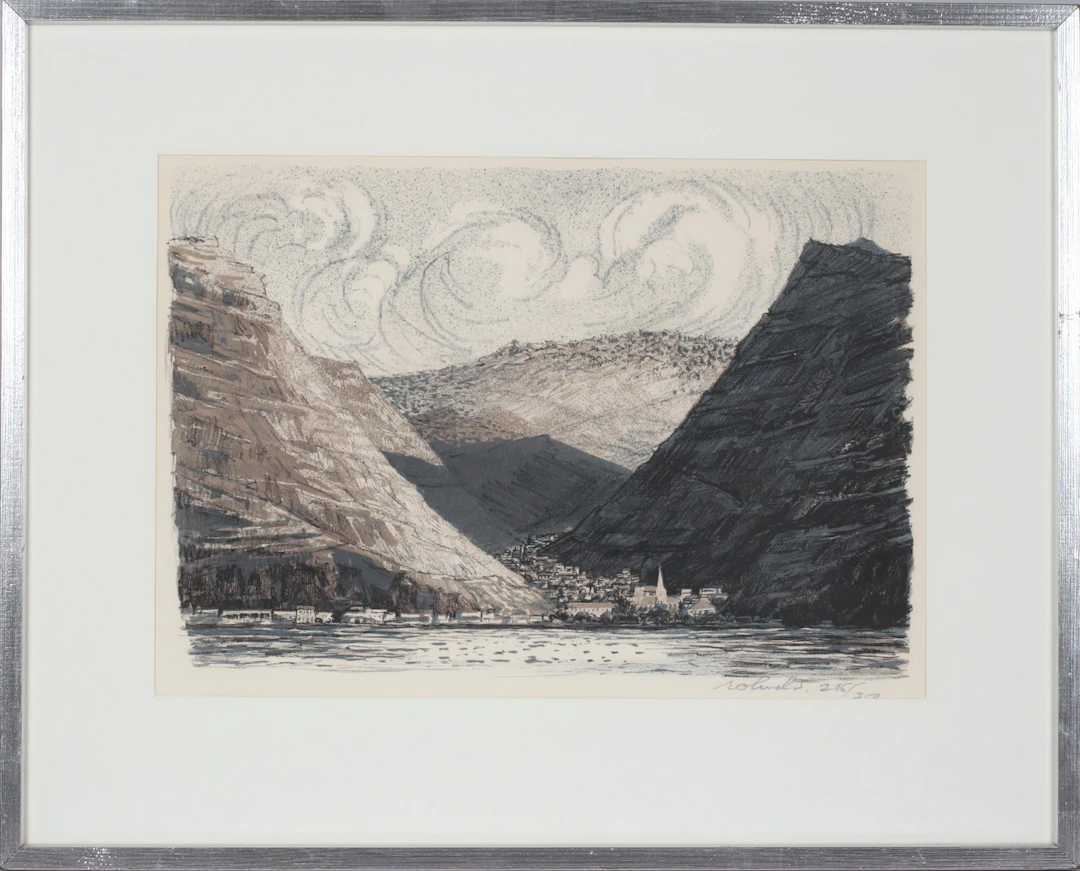 ROLAND SVENSSON. "Jamestown St. Helena", färglitografi, signerad och