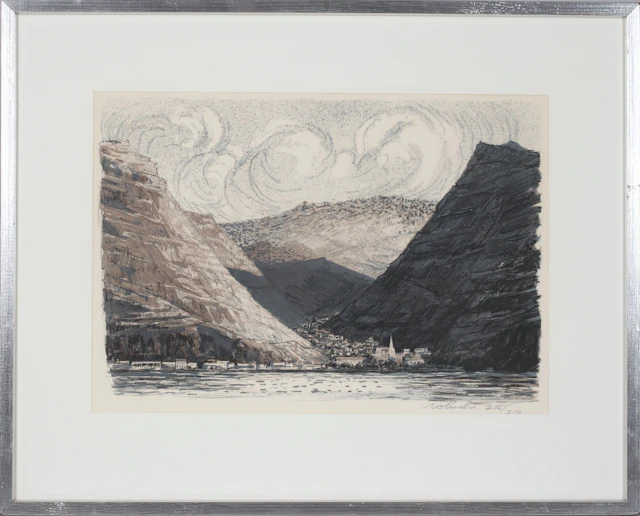 ROLAND SVENSSON. "Jamestown St. Helena", färglitografi, signerad och