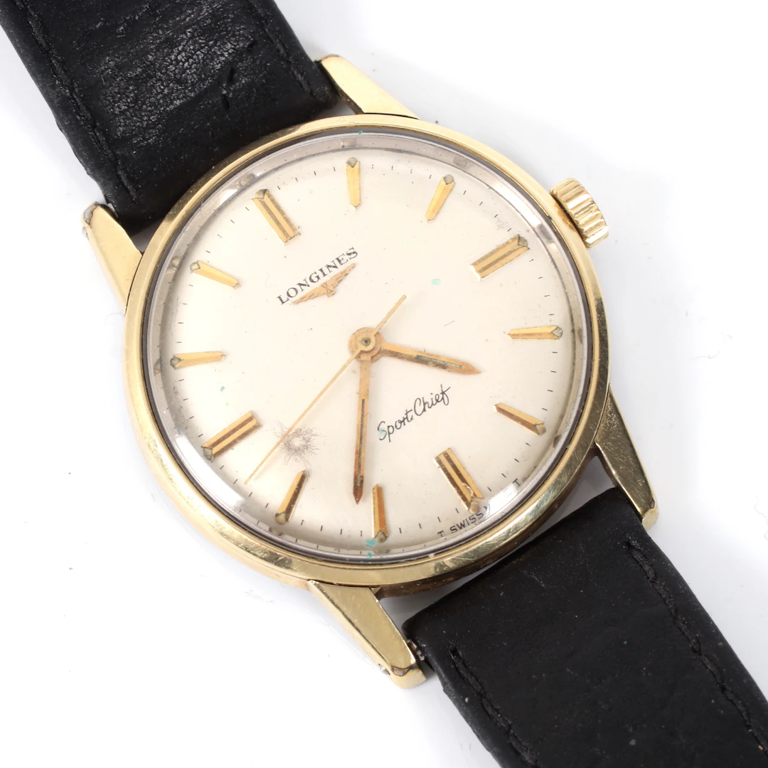 ARMBANDSUR, guld på stål, Longines Sport Cief, cal. 280. 1900-talets mitt.