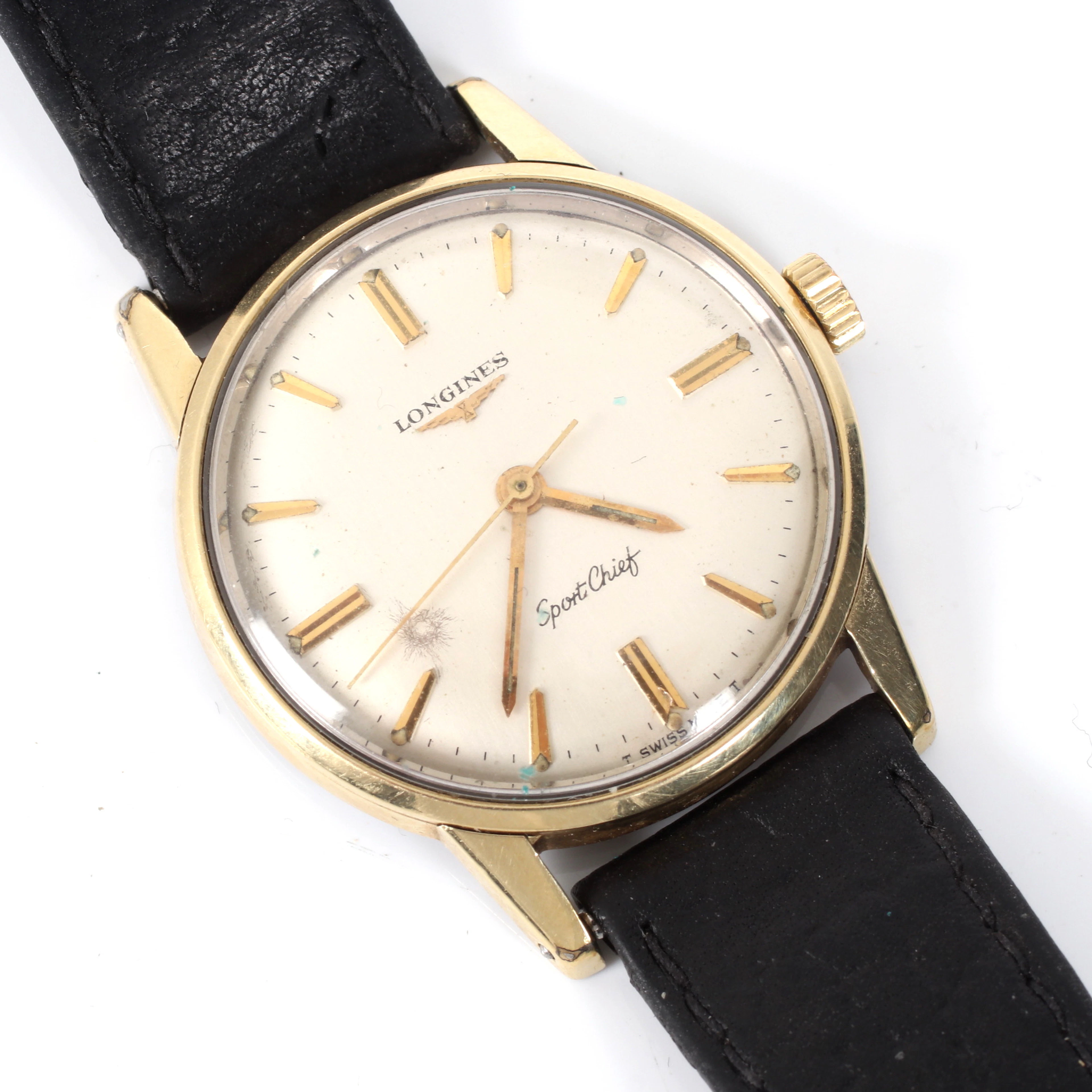 ARMBANDSUR, guld på stål, Longines Sport Cief, cal. 280. 1900-talets mitt.