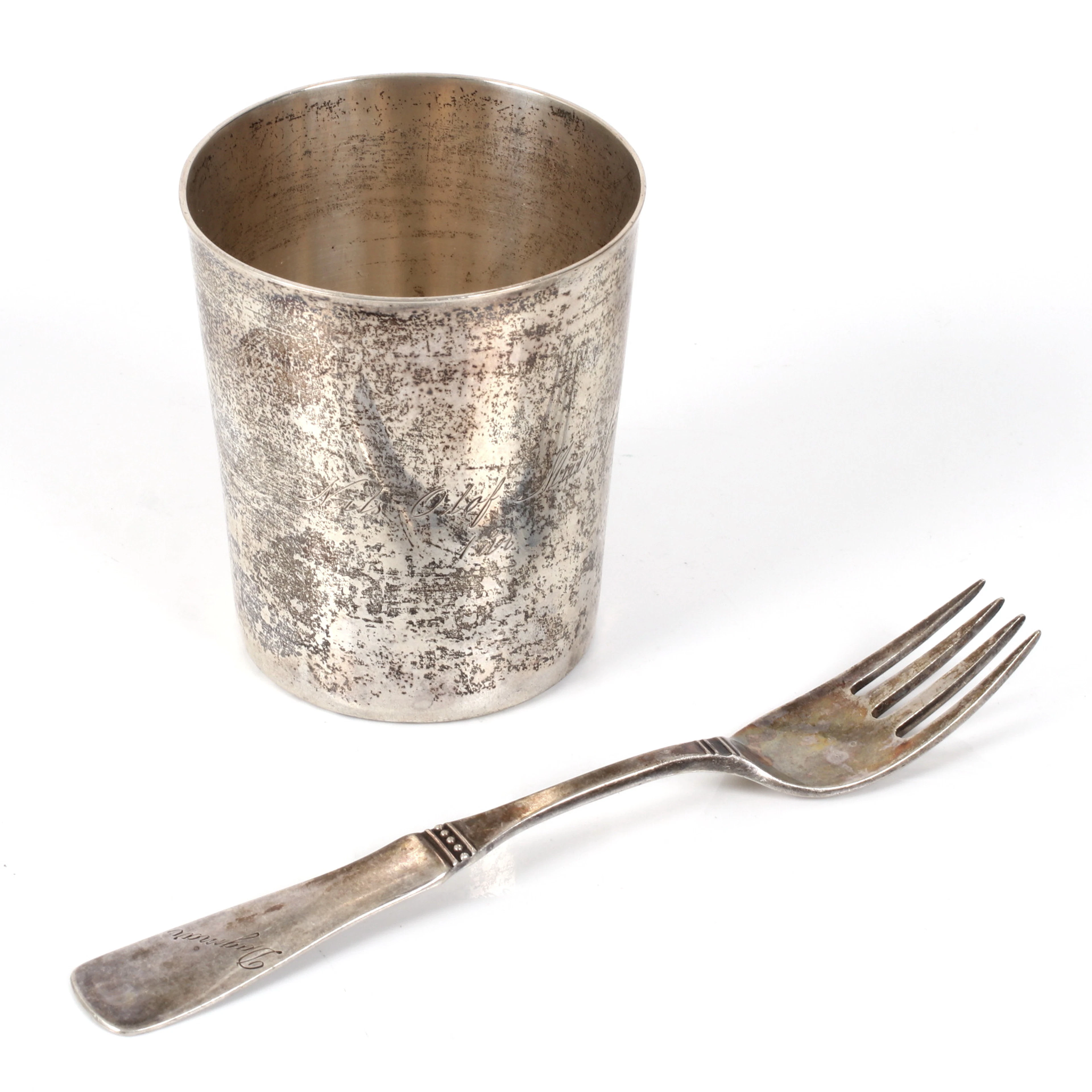 BÄGARE och GAFFEL 2 delar silver, bruttovikt 122 gram.