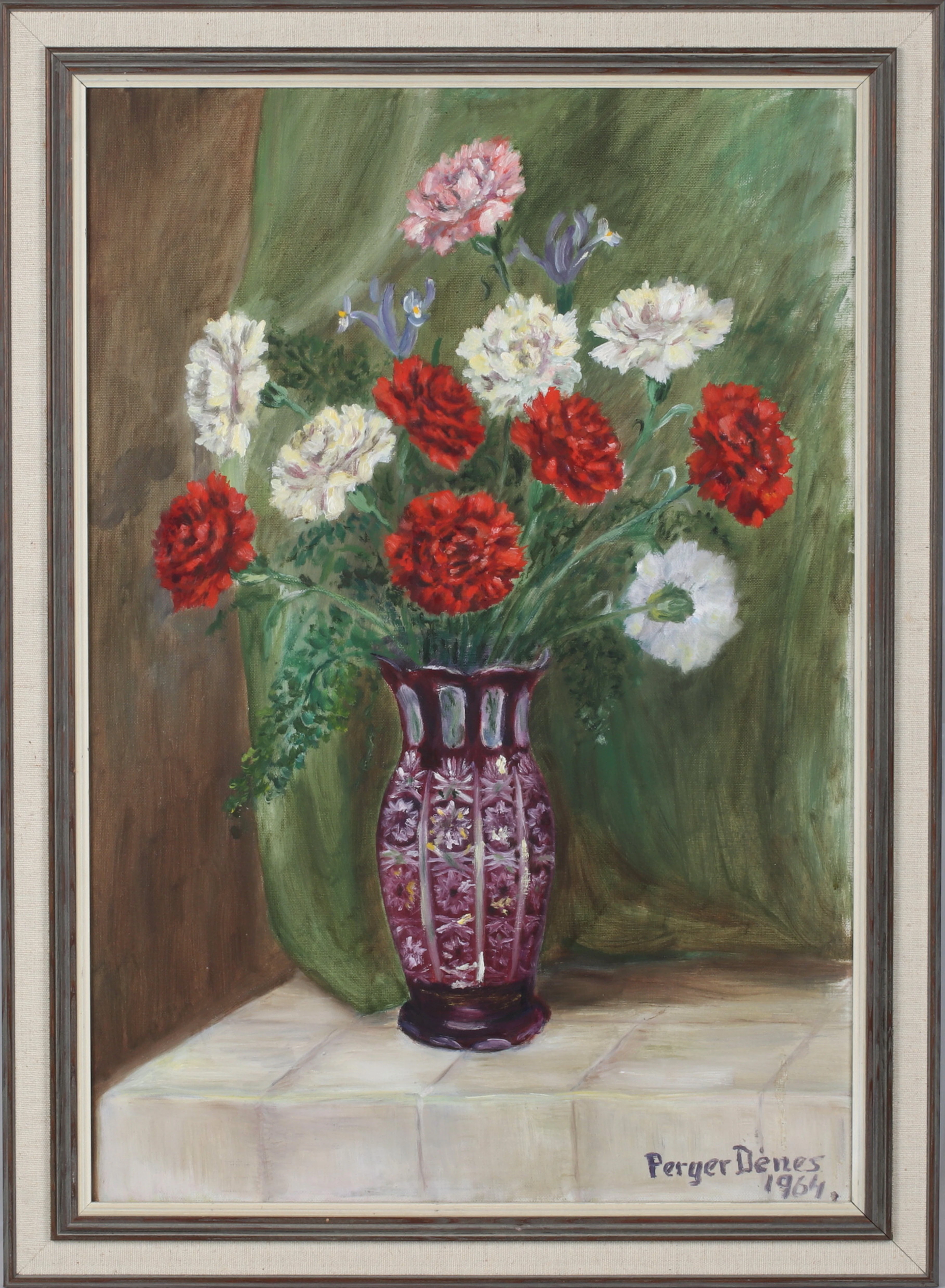 DÉNES PERGER. Blomsterstilleben, olja på duk, signerad.