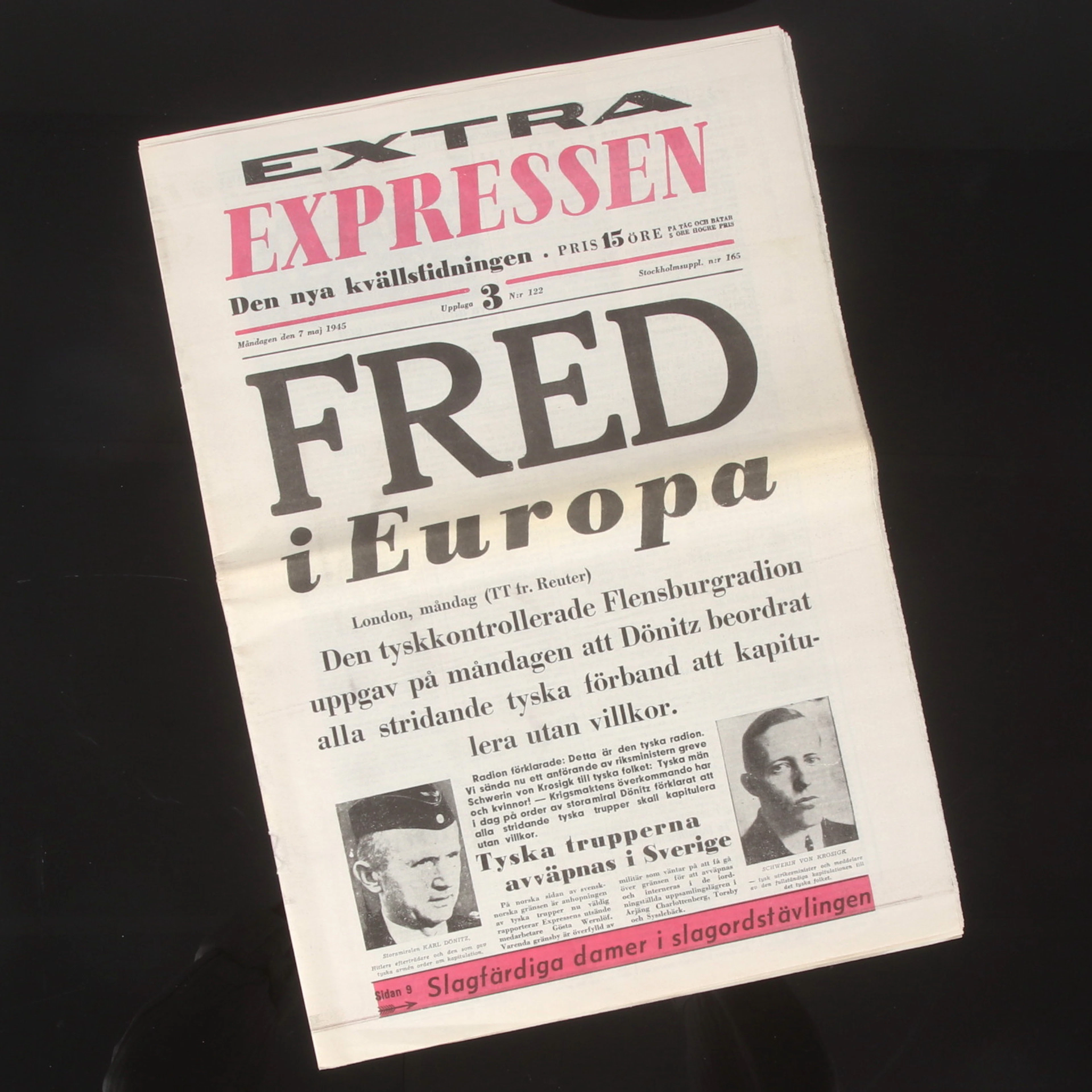 TIDNING, Expressen, "Fred i Europa", 7 maj 1945.