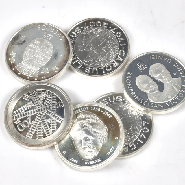 SILVERMYNT. 925/1000, 6 st, 200 Kronor, Sverige. 2007-2010.