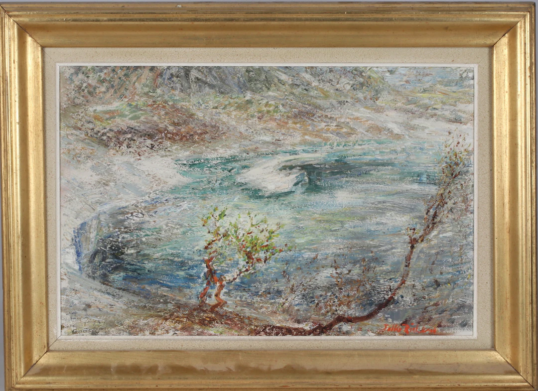 FOLKE RICKLUND. "Vår vid en fjälltjärn", olja på pannå, signerad.