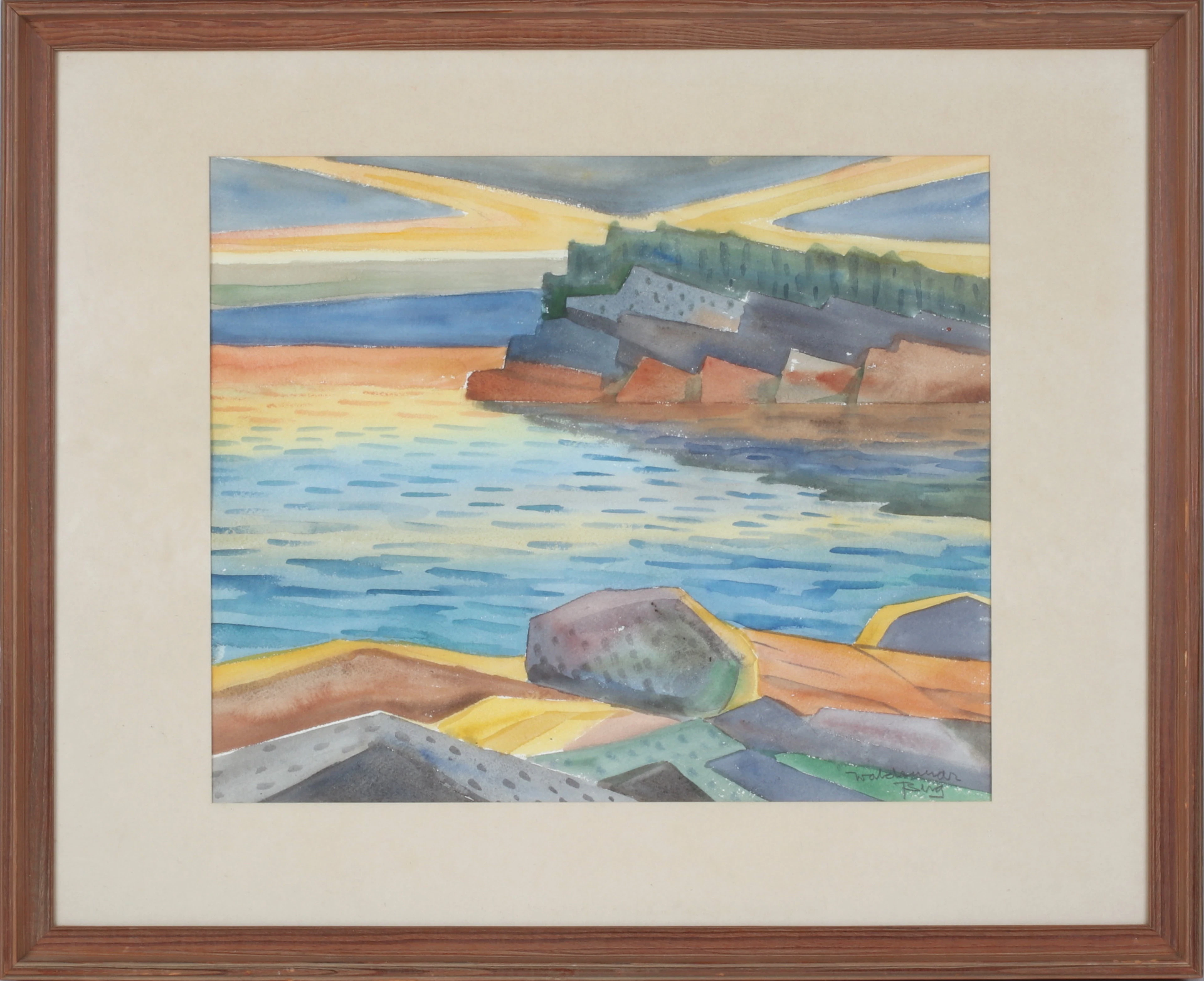 WALDERMAR BERG. Skärgårdsbild, akvarell på papper, signerad.