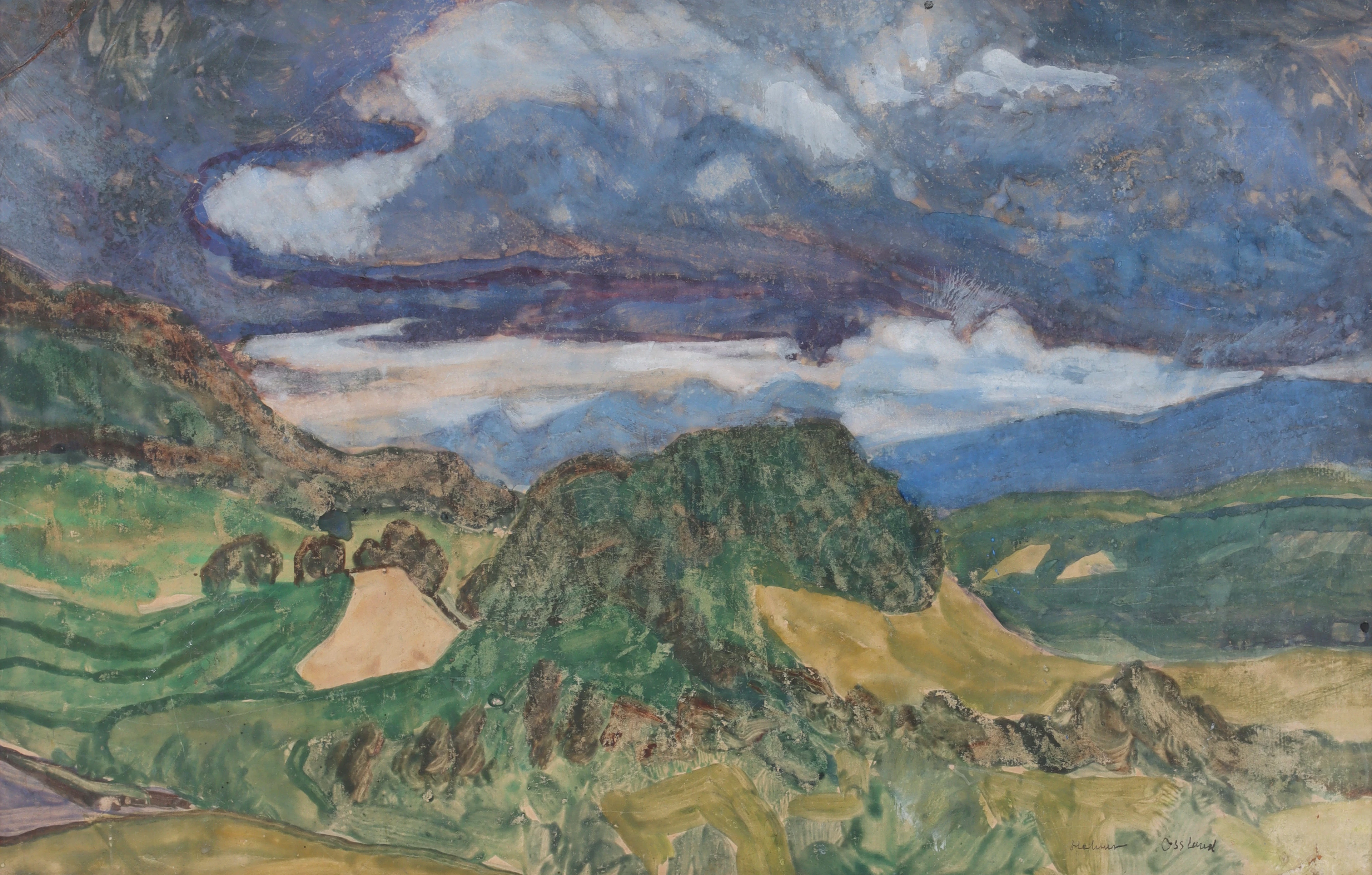 HELMER OSSLUND. Fjällmotiv, gouache på papper, signerad.