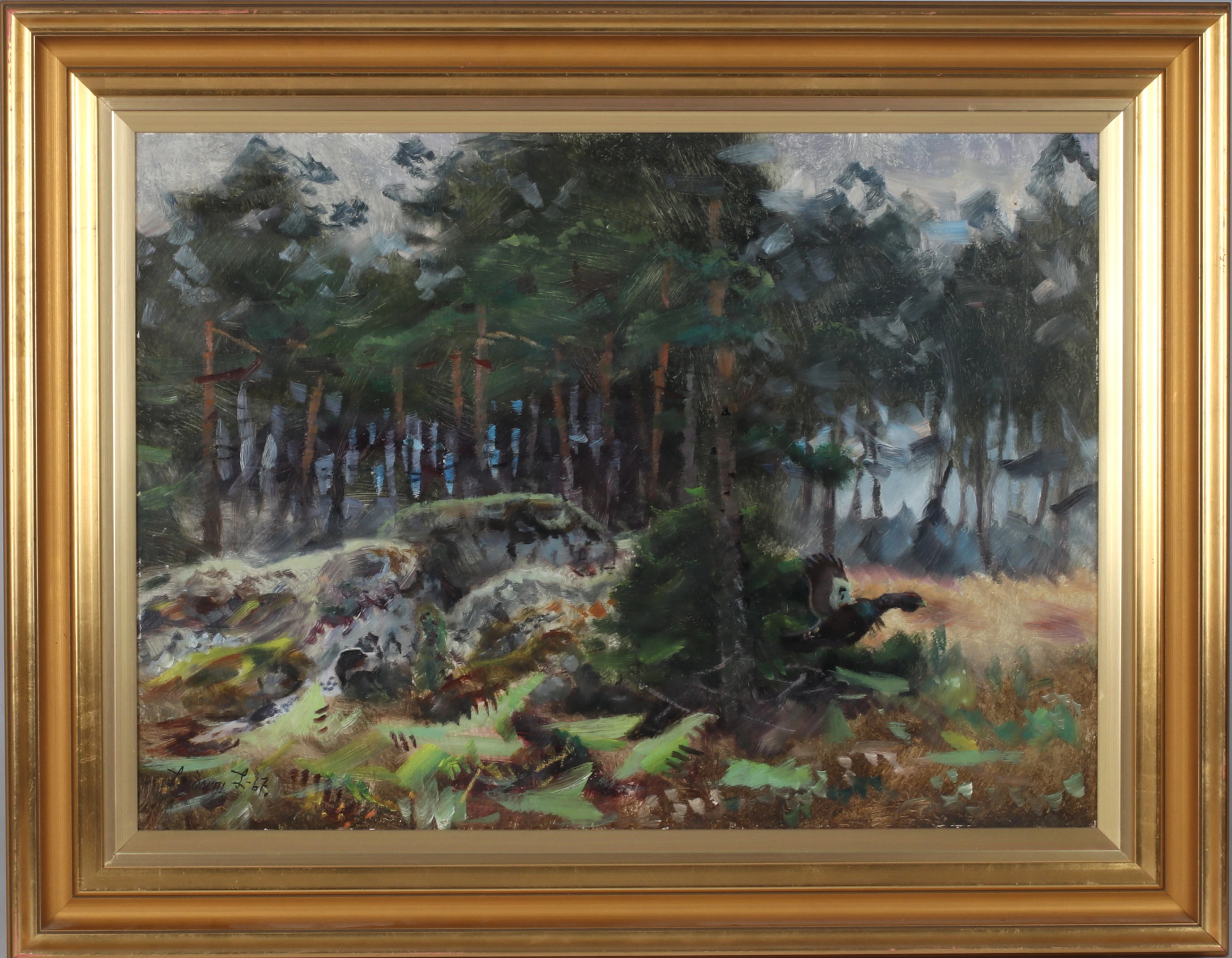 LINDORM LILJEFORS. "Tjäder & setter", olja på pannå, signerad och daterad -67.