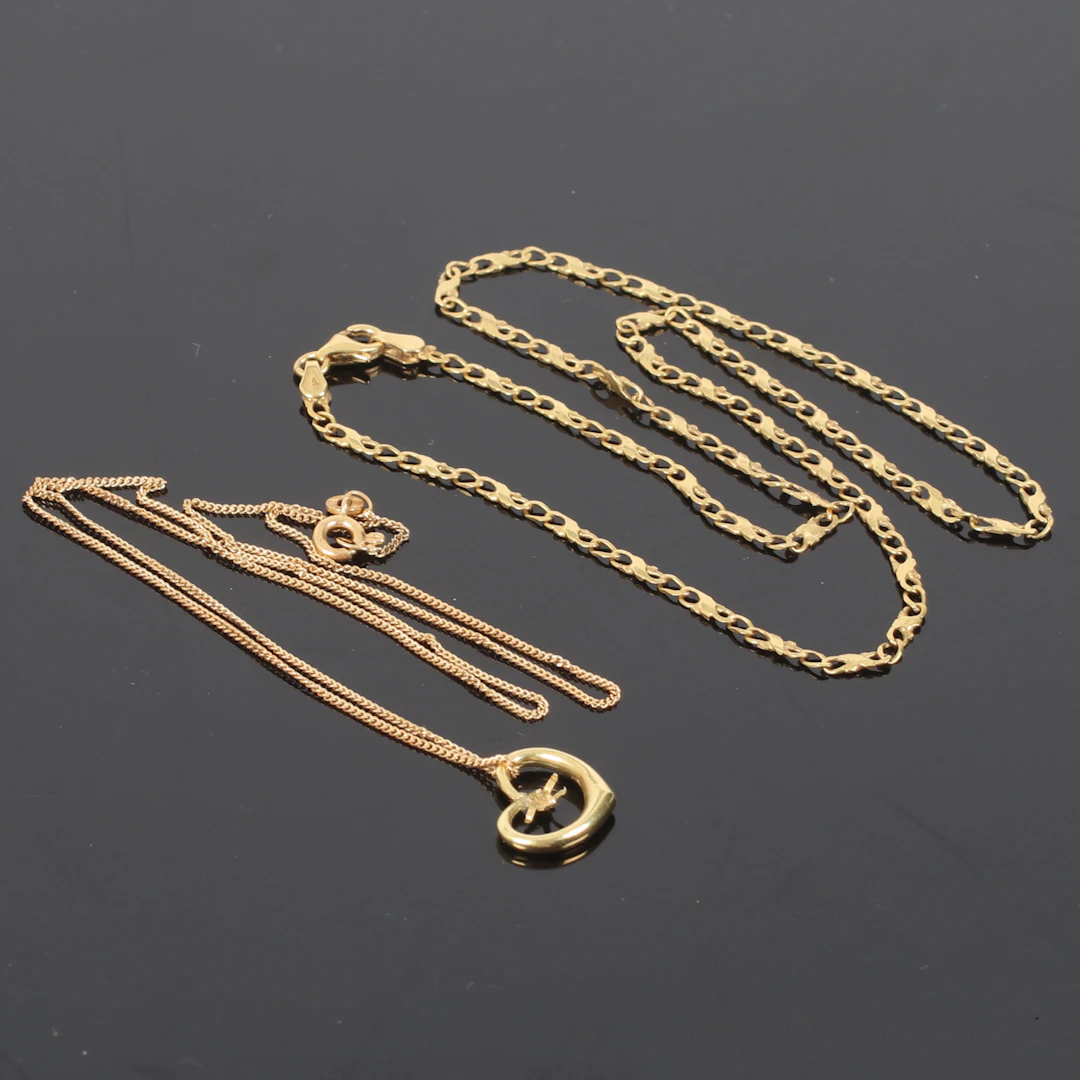 HÄNGE och HALSKEDJOR, 18k guld. 1900-tal.
