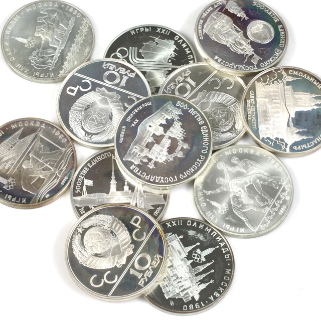 SILVERMYNT. 900/1000, 12 st, 3 och10 Rubel, Ryssland. 1900-tal.