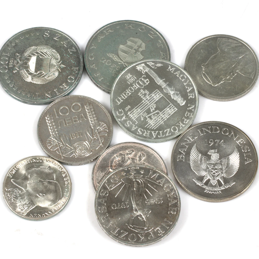 SILVERMYNT. 9 st. bl.a. 500 Forint, Ungern. 1900-tal.