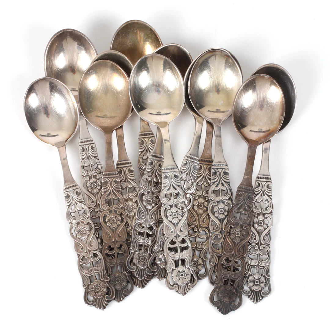 KAFFESKEDAR 12 st silver, "Florentina", GAB, Vikt 124 gram.