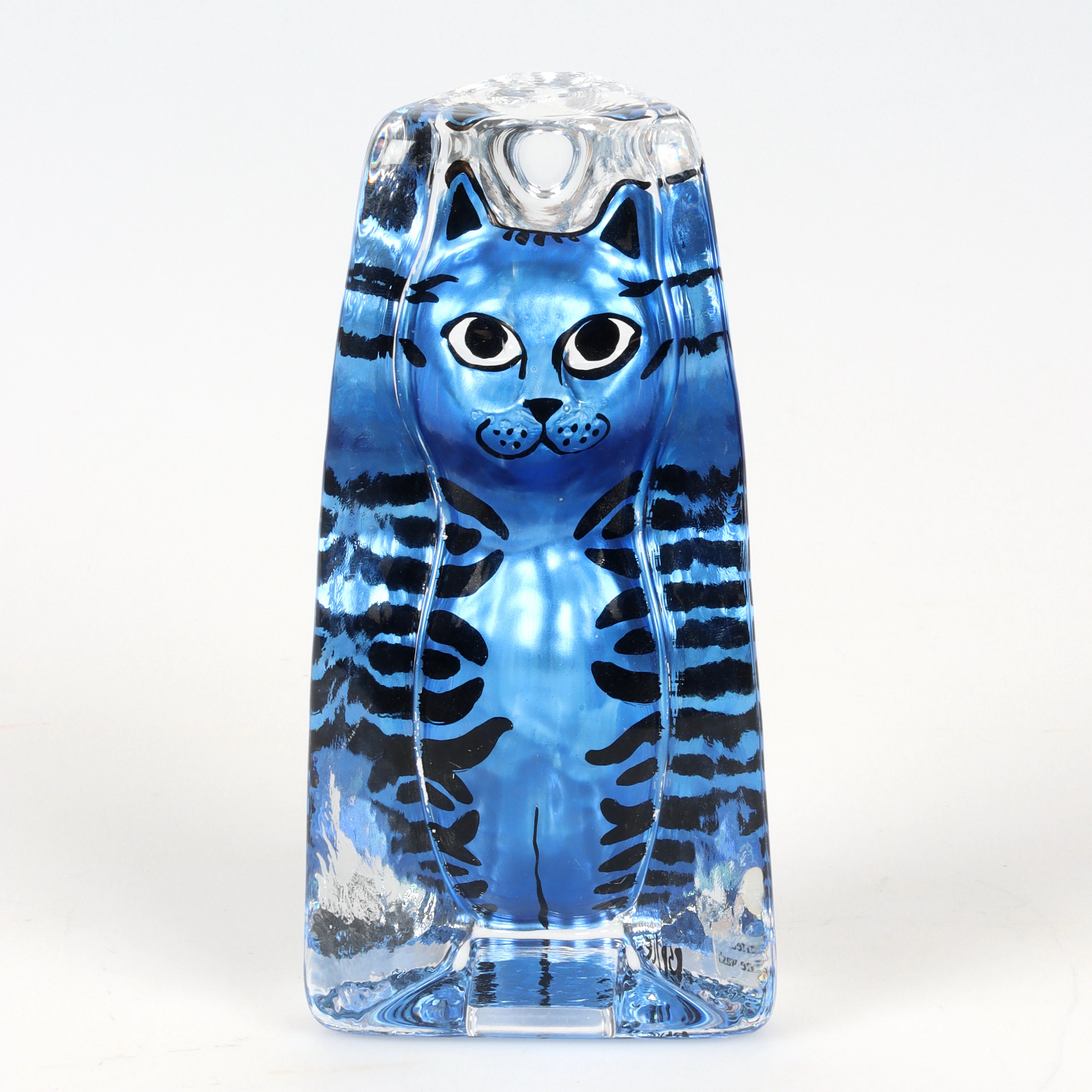RENATE STOCK. Skulptur, katt, Sea Glasbruk, signerad.