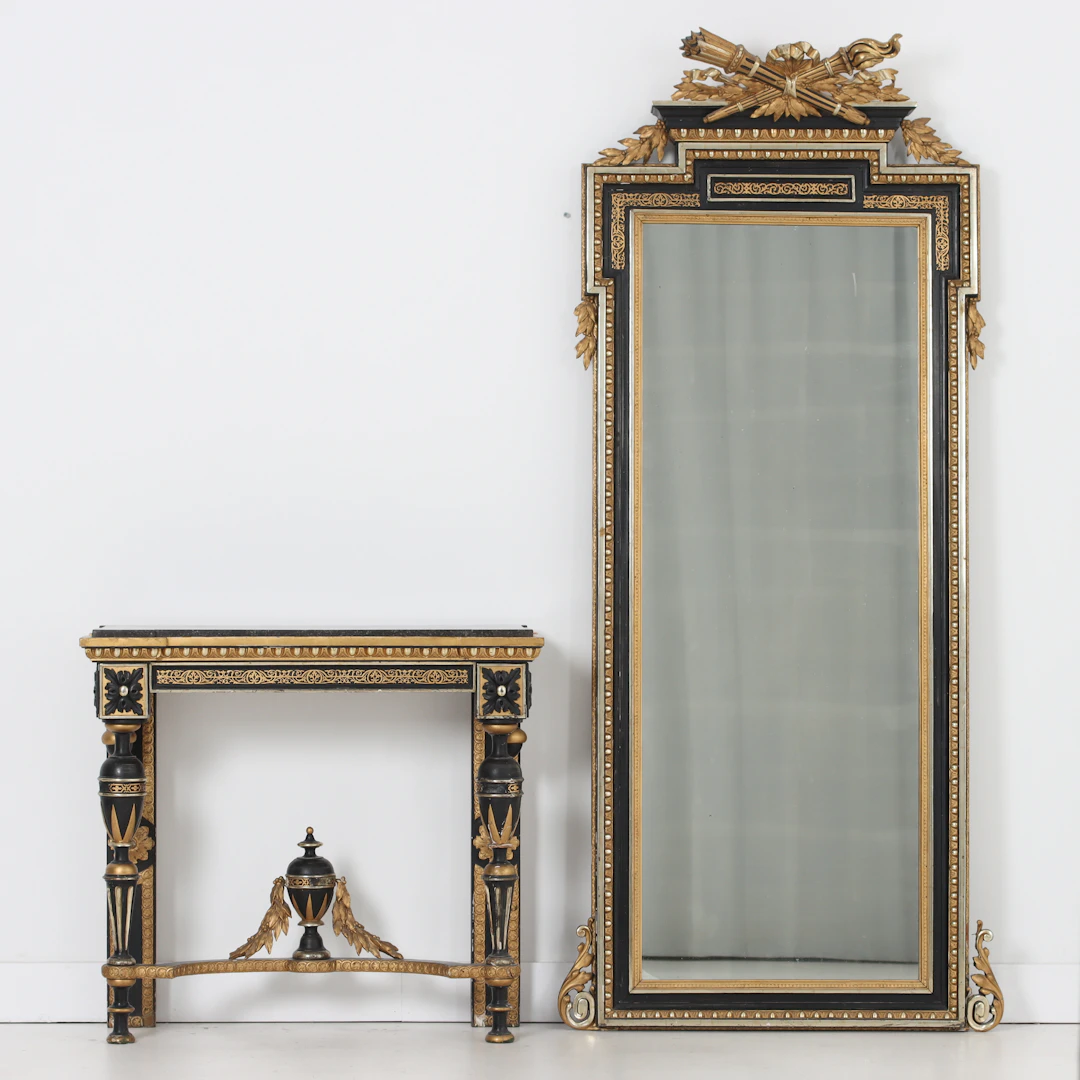 SPEGEL, med konsolbord, Louis XVI-stil, 1800-talets andra hälft.