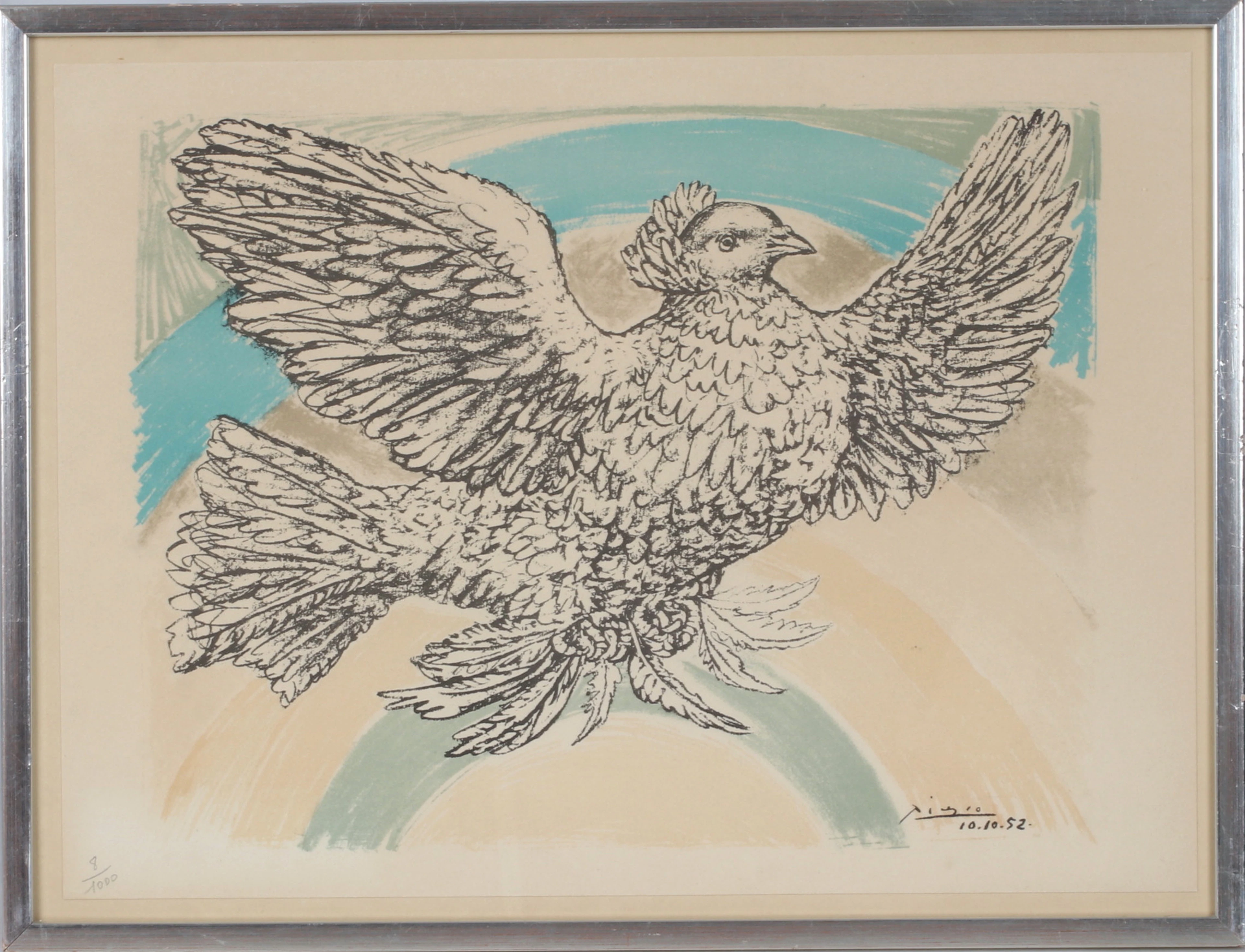 PABLO PICASSO. EFTER. "La Colombe a l´arc-en-ciel", litografi, ur
