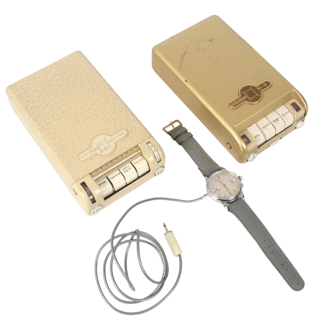 INSPELARE, 2 st, samt mikrofonklocka, Minifon, Tyskland, 1900-tal.