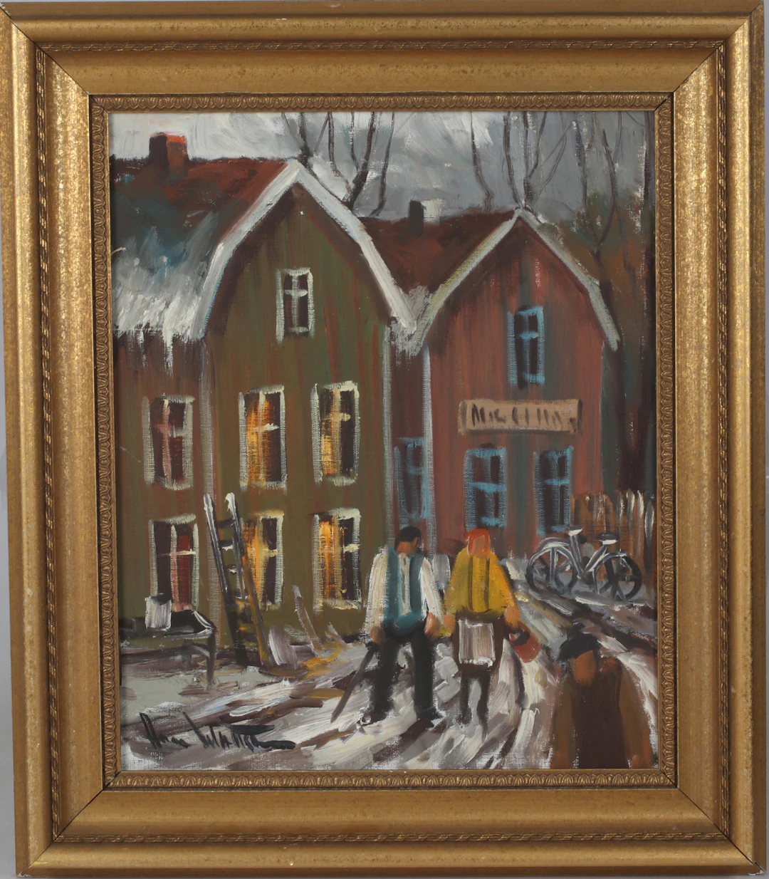 ARNE WALLSTEN. Figurer vid gågata, olja på duk, signerad.