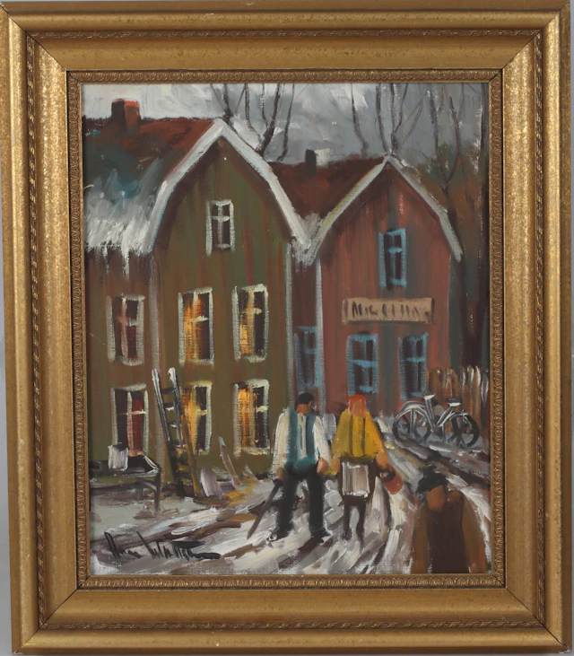 ARNE WALLSTEN. Figurer vid gågata, olja på duk, signerad.